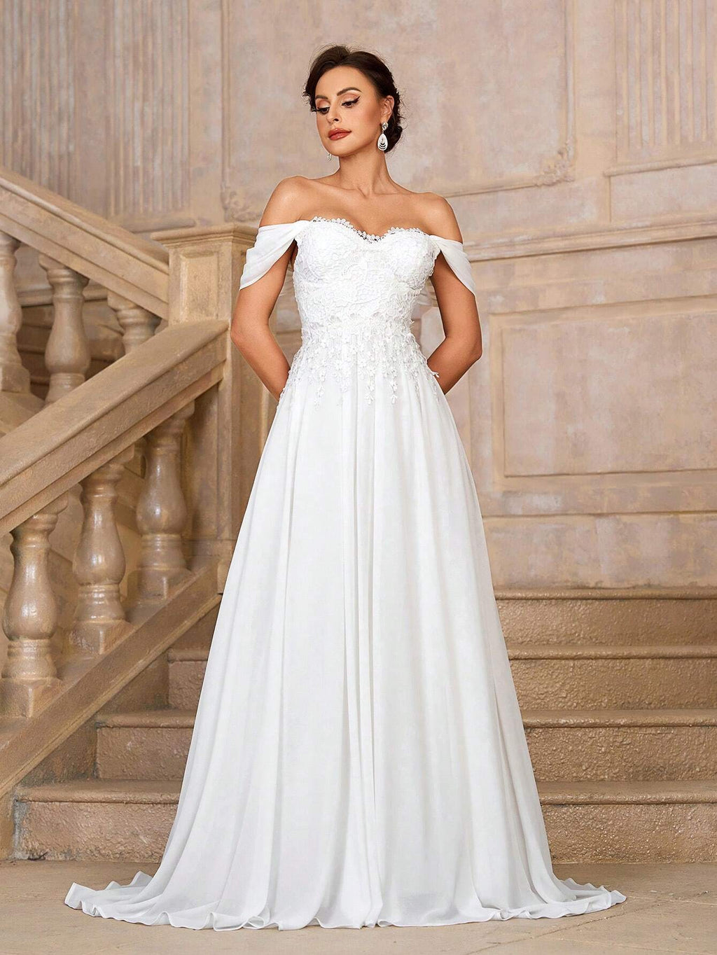 Belle Women's White Spring Elegant Silky Wedding Dress,Lace Sequined One Shoulder Bridal Gown,High Waist - image 4