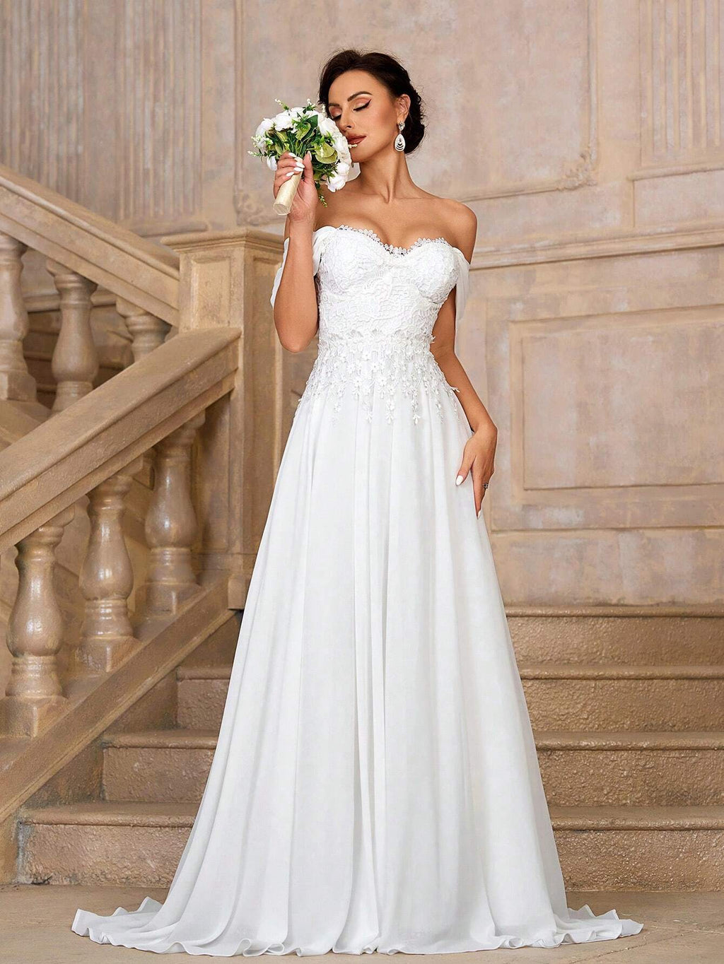 Belle Women's White Spring Elegant Silky Wedding Dress,Lace Sequined One Shoulder Bridal Gown,High Waist - image 7