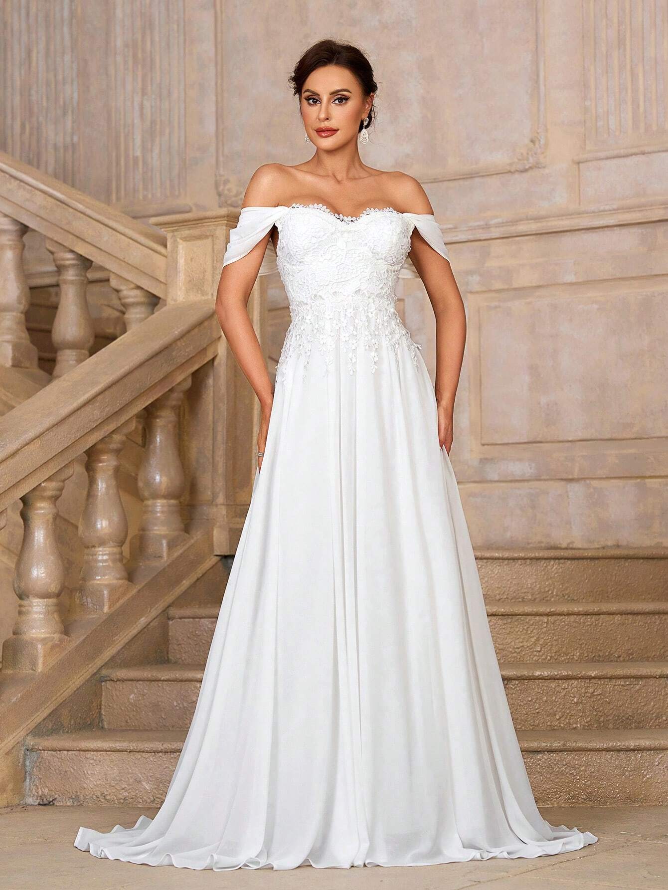 Belle Women's White Spring Elegant Silky Wedding Dress,Lace Sequined One Shoulder Bridal Gown,High Waist - image 8