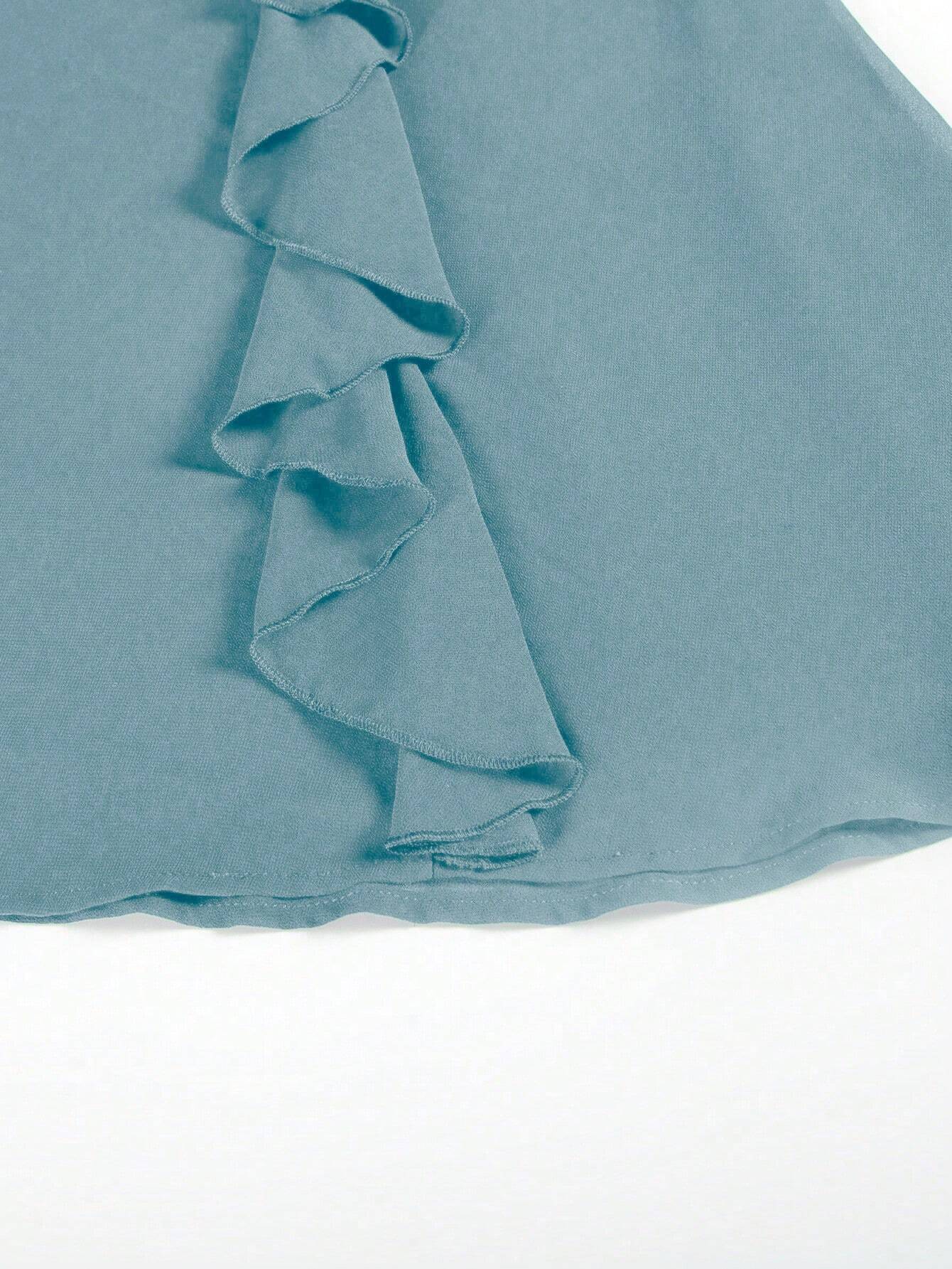 Women's Party Dress, Round Neck Short Sleeve Waist Ruffle Lace Patchwork Solid Color Bridesmaid Dress, Lace - image 12