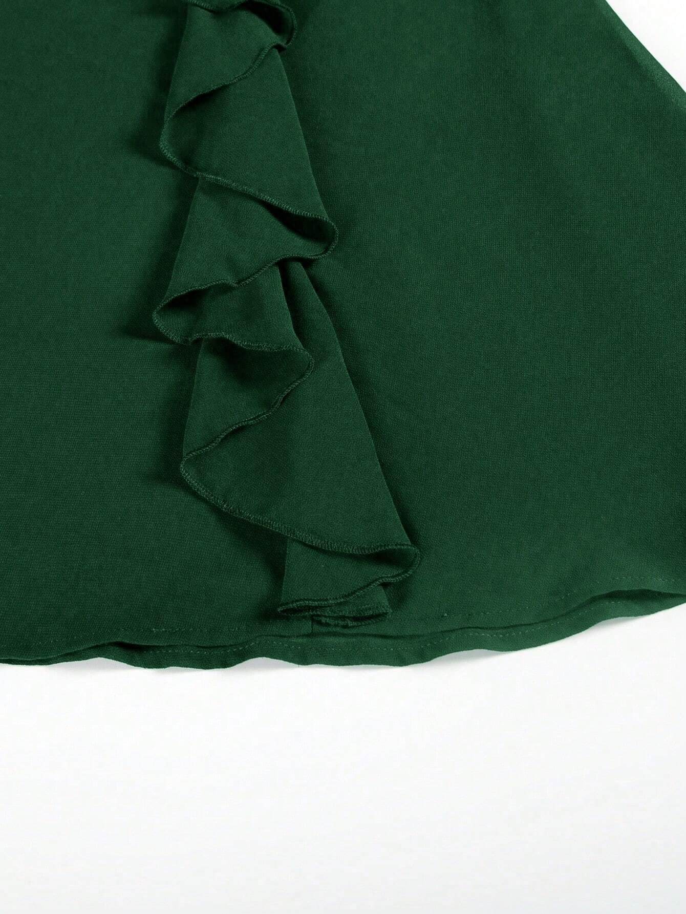 Women's Party Dress, Round Neck Short Sleeve Waist Ruffle Lace Patchwork Solid Color Bridesmaid Dress, Lace - image 16