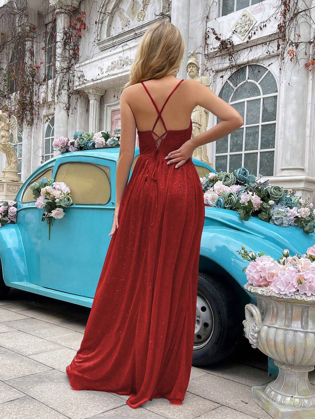 Women's Shiny Camisole Design Bridesmaid Wedding Guest Formal Dress, Cocktail Party Evening Gown, Lightweight - image 2
