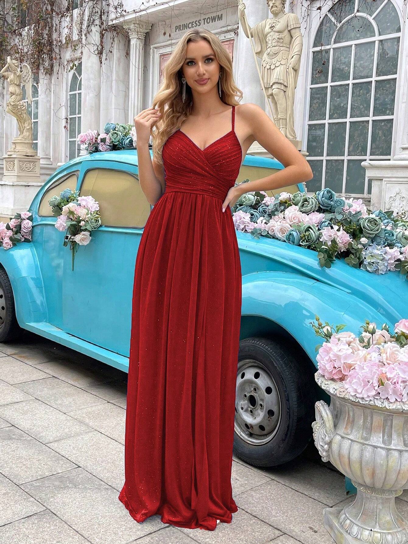 Women's Shiny Camisole Design Bridesmaid Wedding Guest Formal Dress, Cocktail Party Evening Gown, Lightweight - image 4