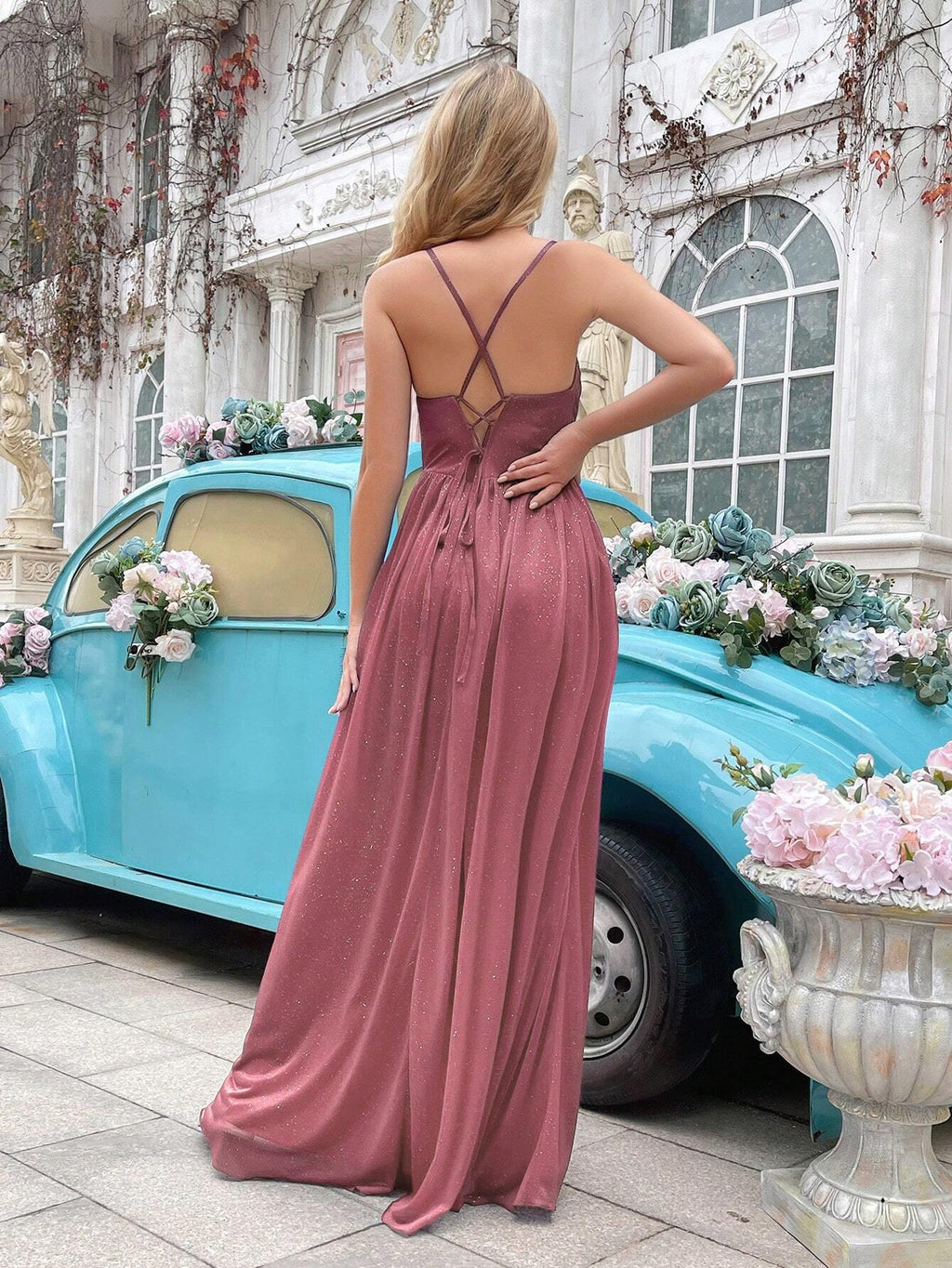 Women's Shiny Camisole Design Bridesmaid Wedding Guest Formal Dress, Cocktail Party Evening Gown, Lightweight - image 20