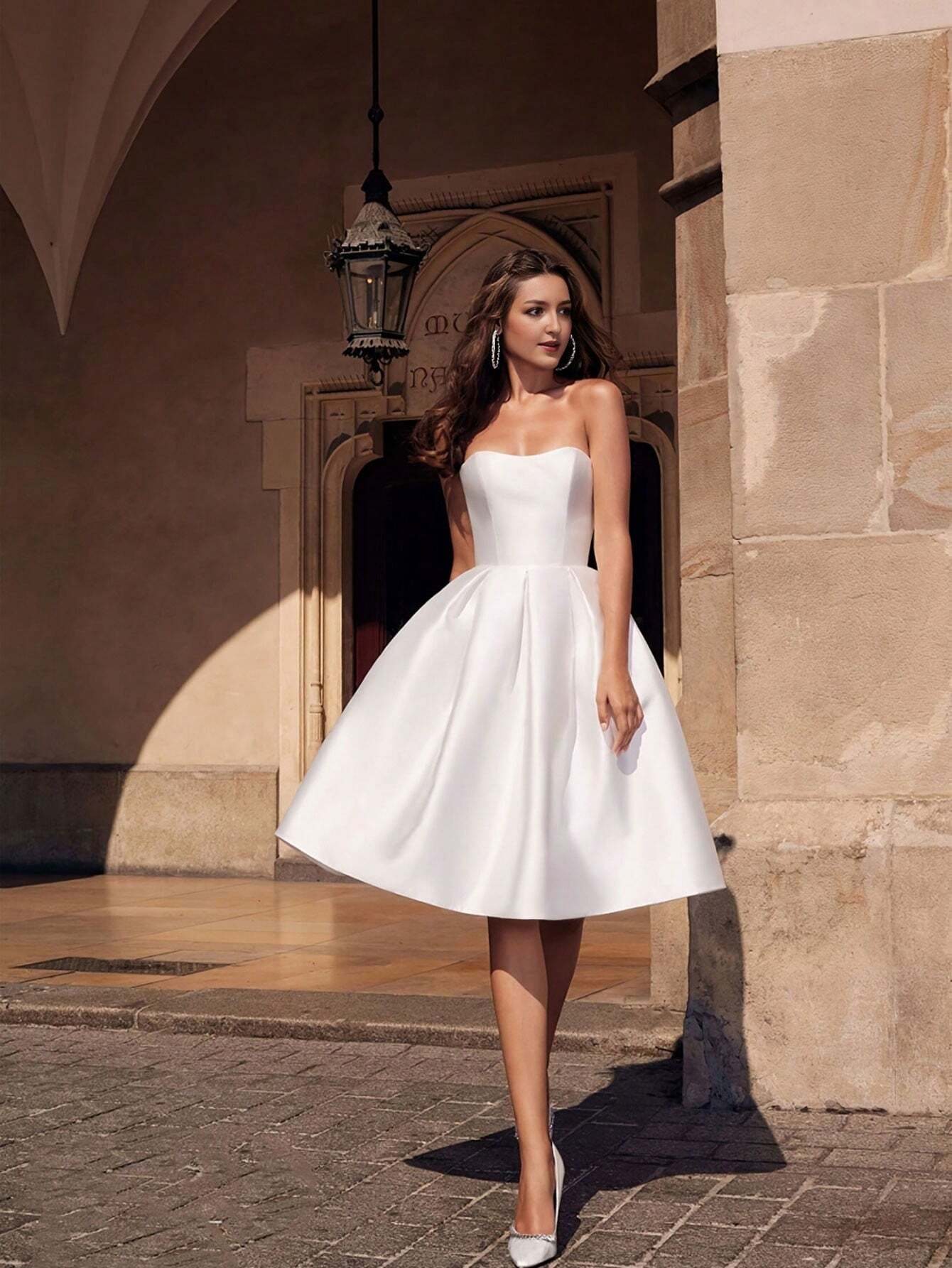 Short Wedding Dress, Backless Lace-Up, Beach Bridal Gown, Princess Style Wedding Party Strapless Top, - image 2