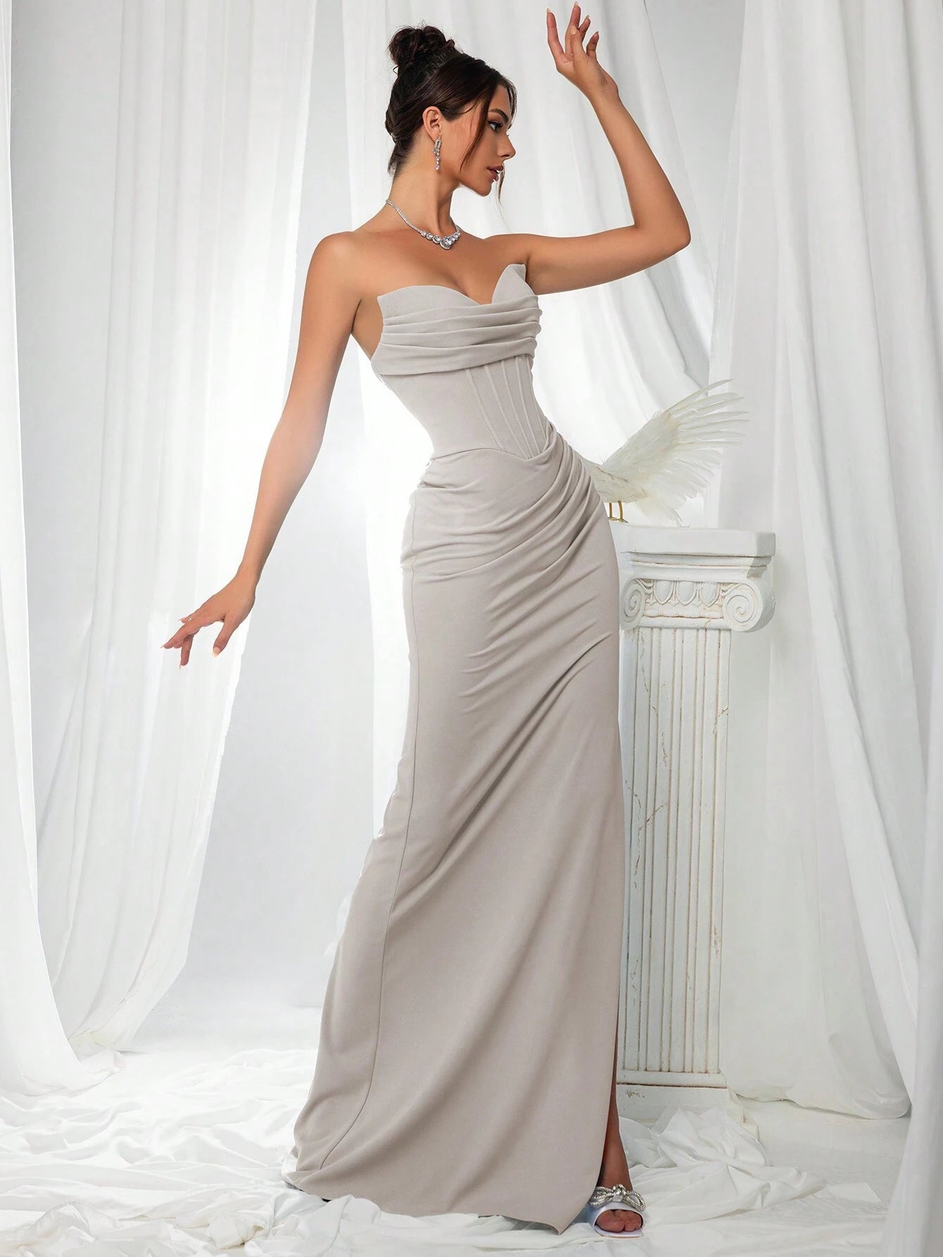 VIPGIRL Elegant Bridesmaid Dress: Strapless Fitted Satin Dress,