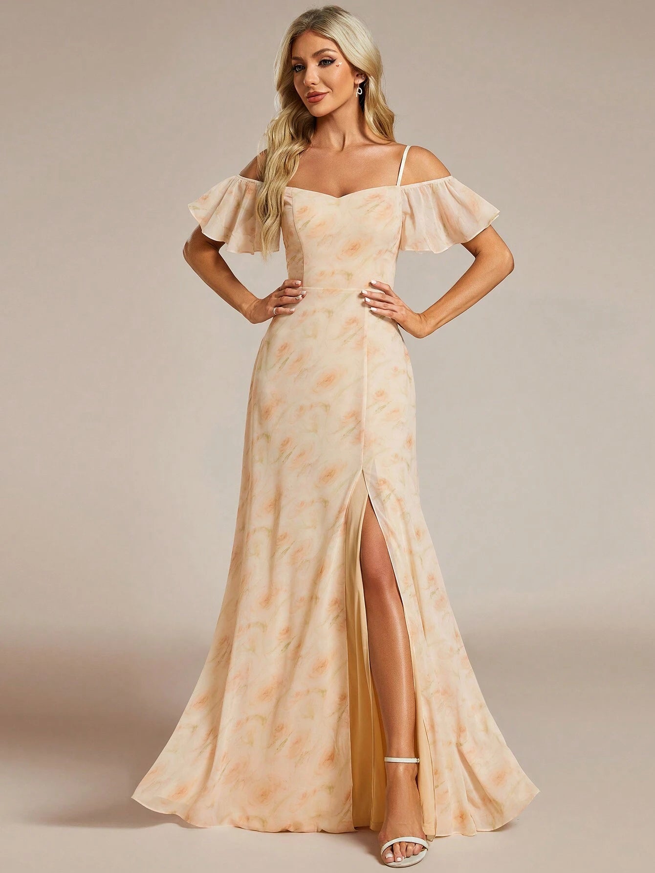EVERPRETTY Elegant Open Shoulder Chiffon Long Bridesmaid Dress,