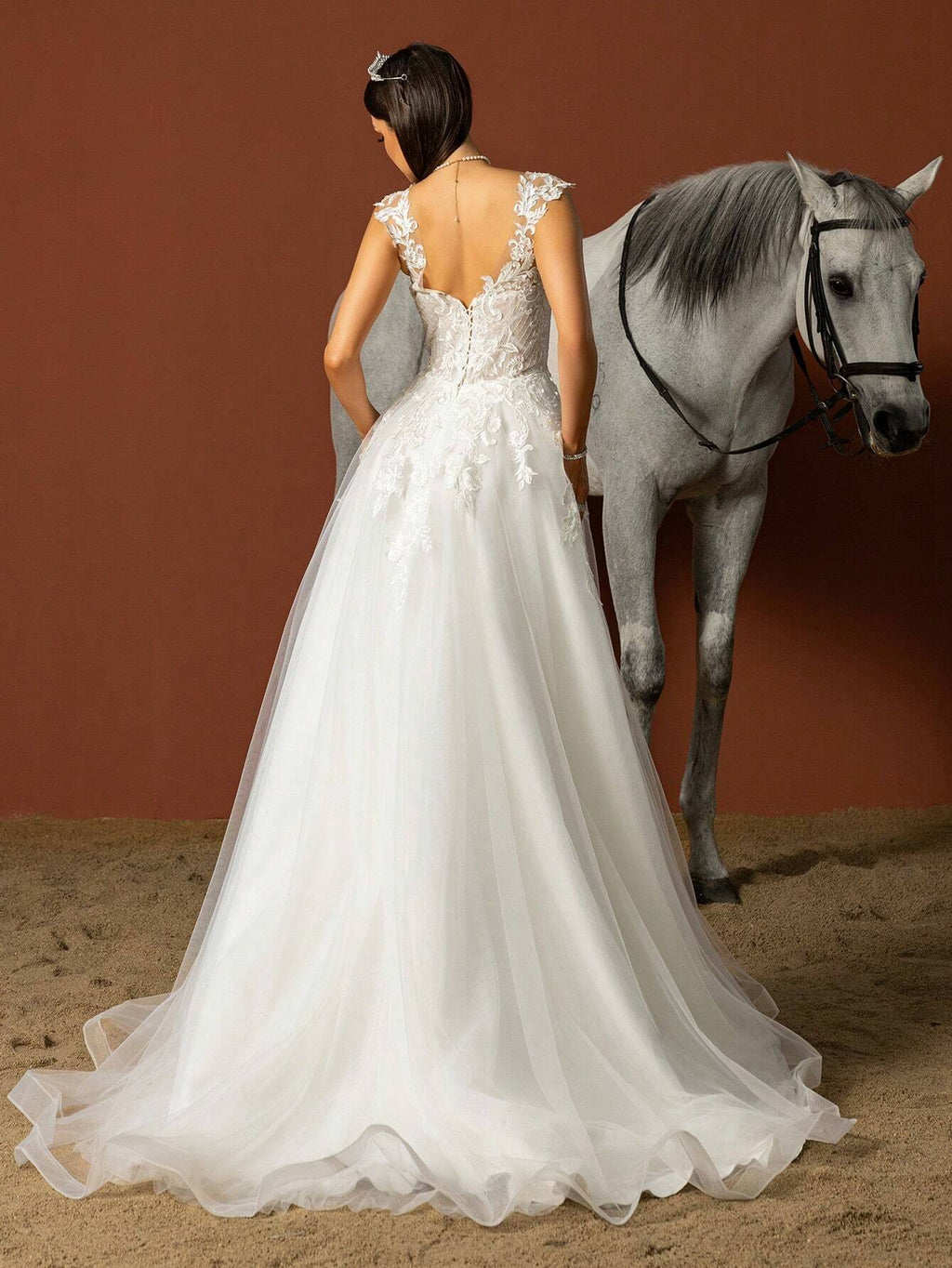 HEARBOBO Elegant Bohemian Style Long A-Line White Wedding Dress, Decorated With Appliques And Deep V-Neck, - image 2