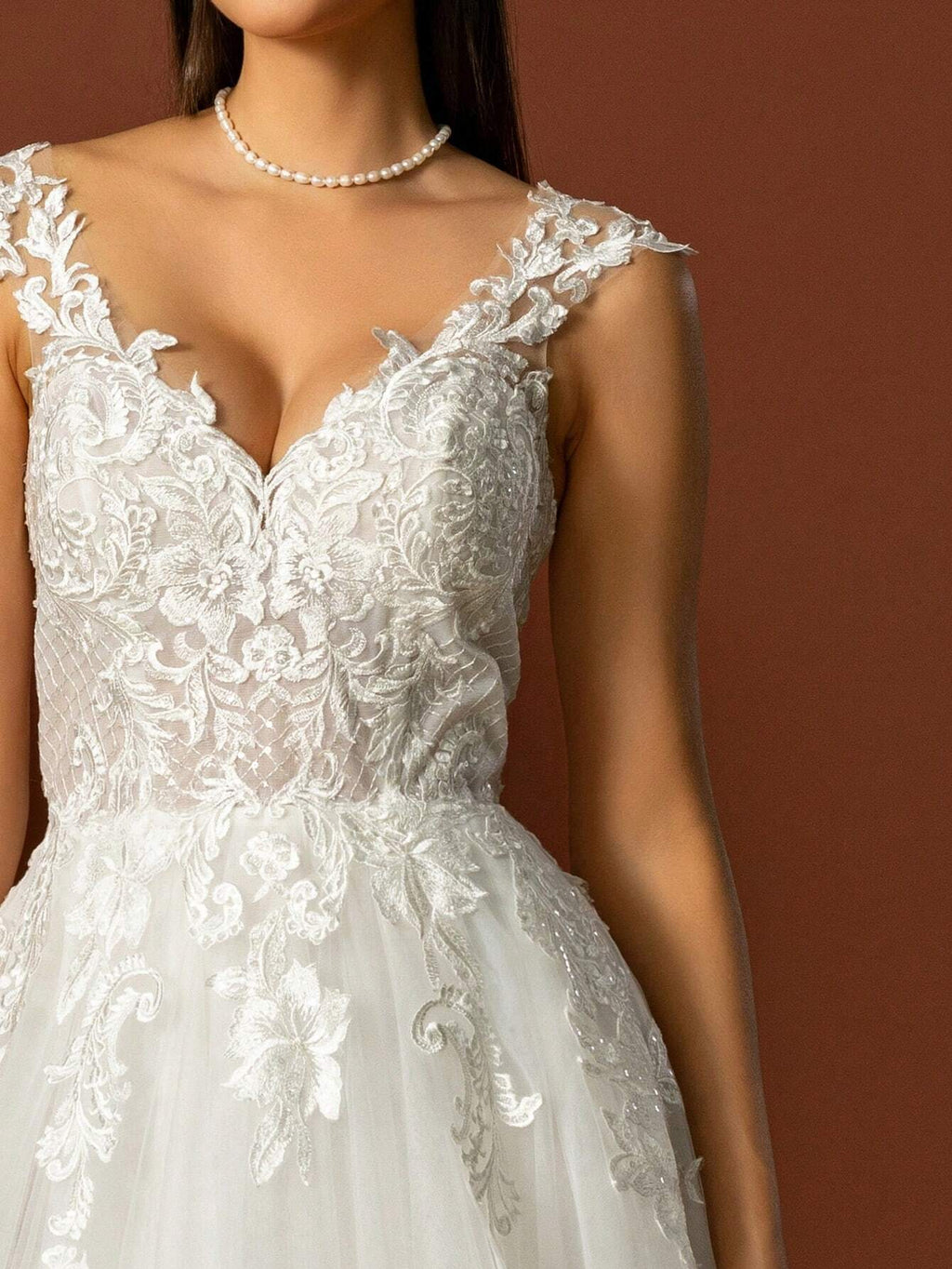 HEARBOBO Elegant Bohemian Style Long A-Line White Wedding Dress, Decorated With Appliques And Deep V-Neck, - image 7