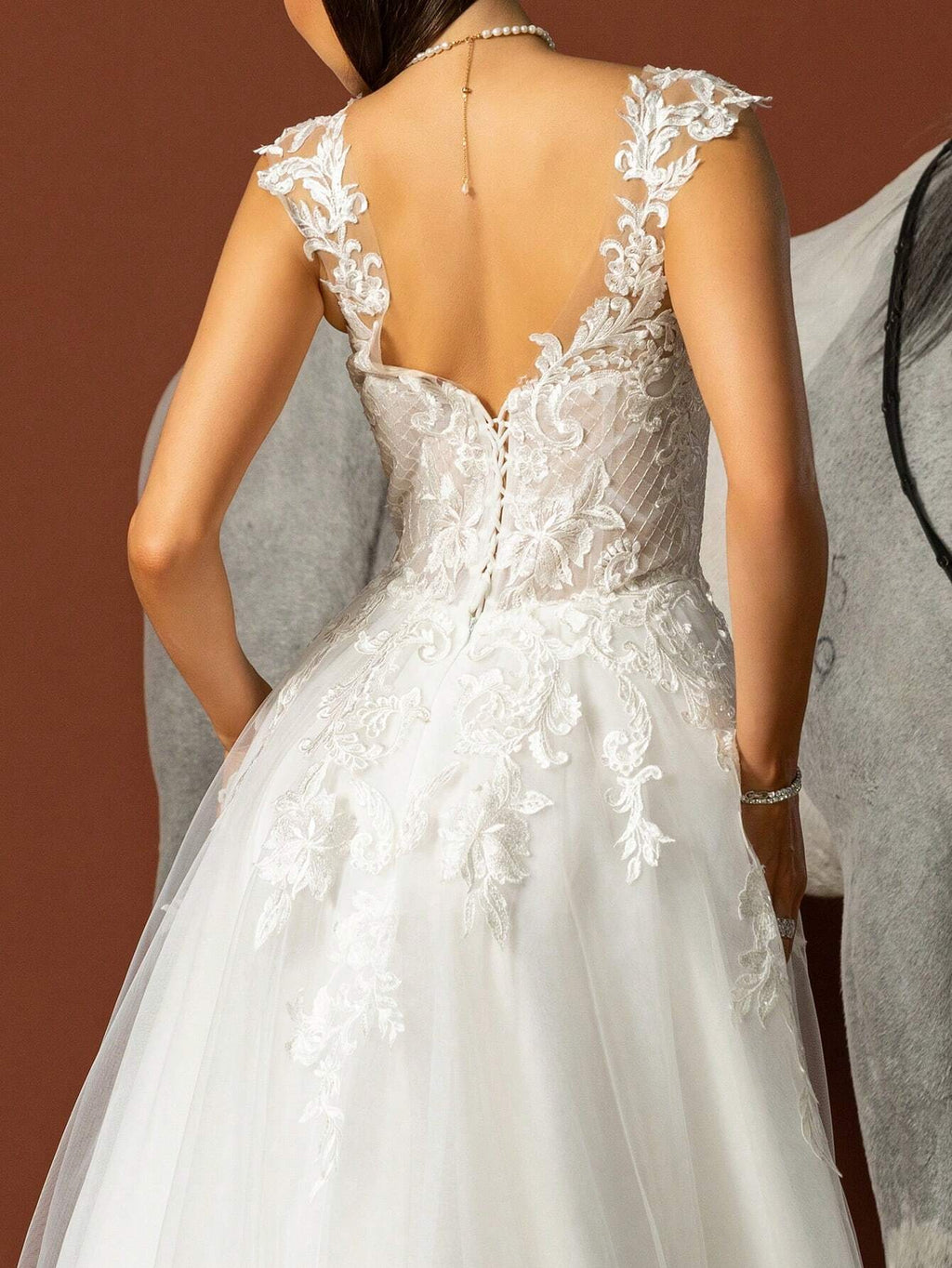 HEARBOBO Elegant Bohemian Style Long A-Line White Wedding Dress, Decorated With Appliques And Deep V-Neck, - image 8