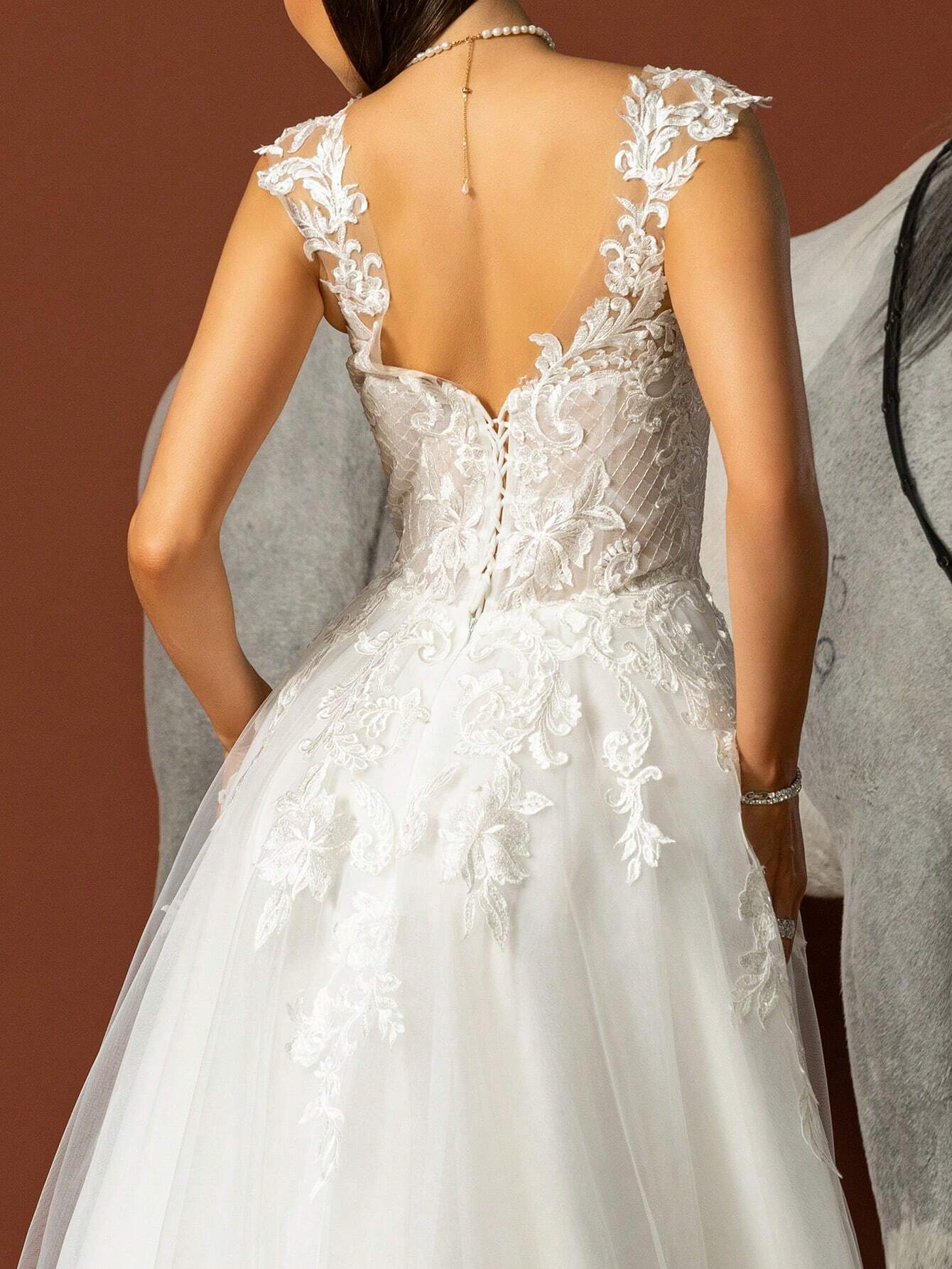 HEARBOBO Elegant Bohemian Style Long A-Line White Wedding Dress, Decorated With Appliques And Deep V-Neck, - image 8