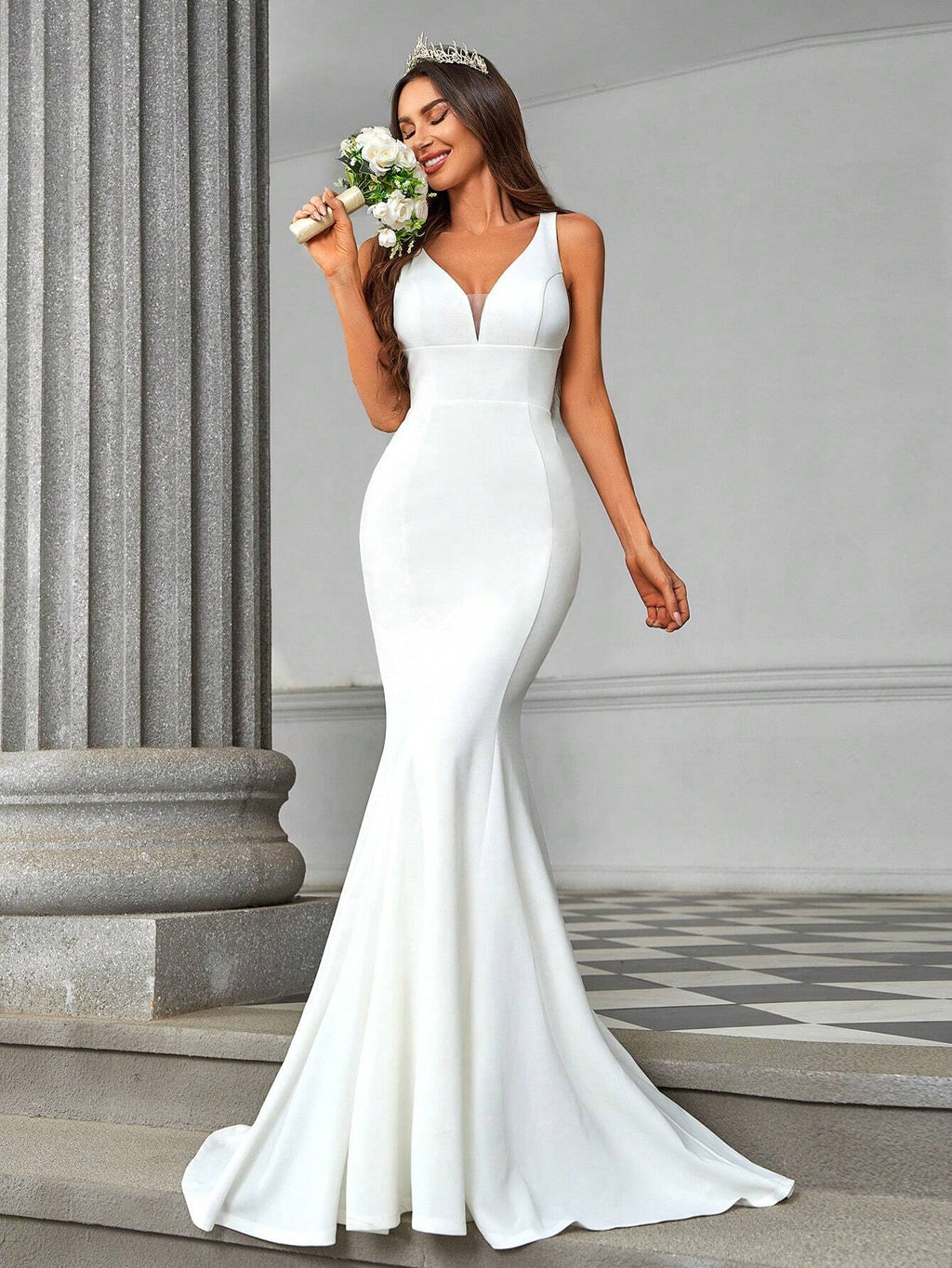 Belle Elegant, Gorgeous, Romantic, Sexy, Bow Decorated Fish Tail Wedding Dress With Ultra-Long Train White - image 5