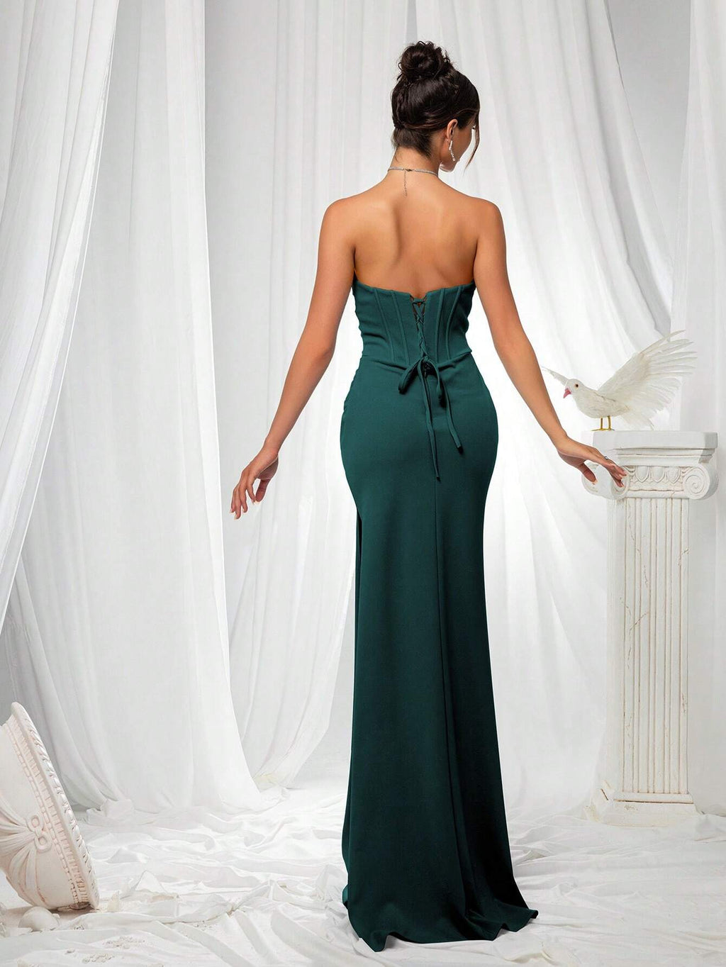VIPGIRL Elegant Bridesmaid Dress: Strapless Fitted Satin Dress, Paired With Waist-Cinching Top And Draped - image 3