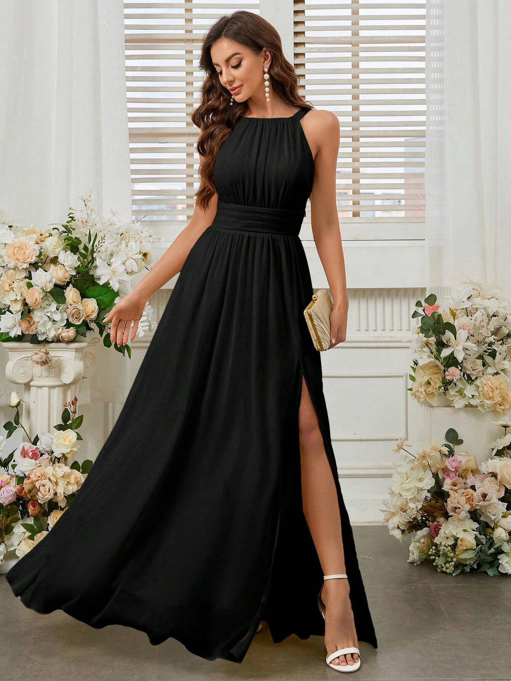 Belle Elegant Light Yellow Summer Chiffon Dress,Boat Neck High Waist Pleated Bridesmaid Dress For - image 12