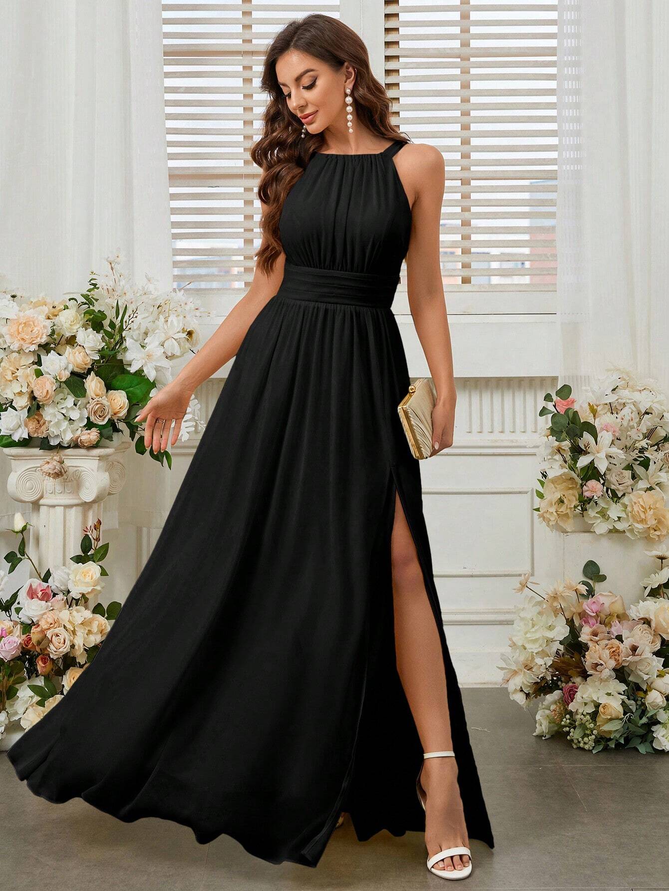 Belle Elegant Light Yellow Summer Chiffon Dress,Boat Neck High Waist Pleated Bridesmaid Dress For - image 12