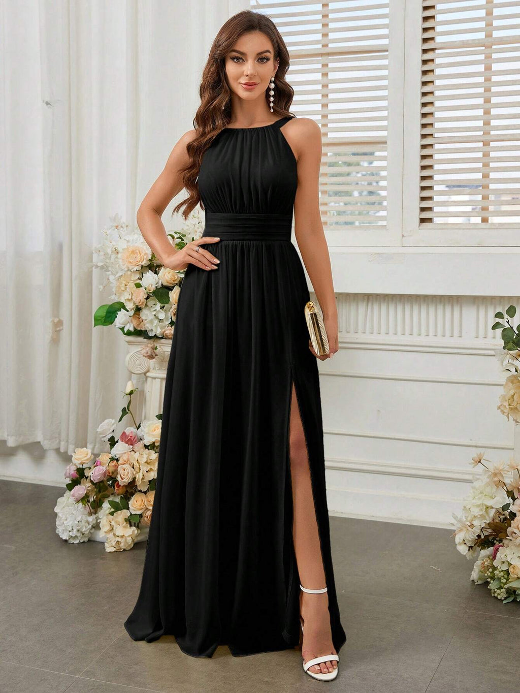 Belle Elegant Light Yellow Summer Chiffon Dress,Boat Neck High Waist Pleated Bridesmaid Dress For - image 14