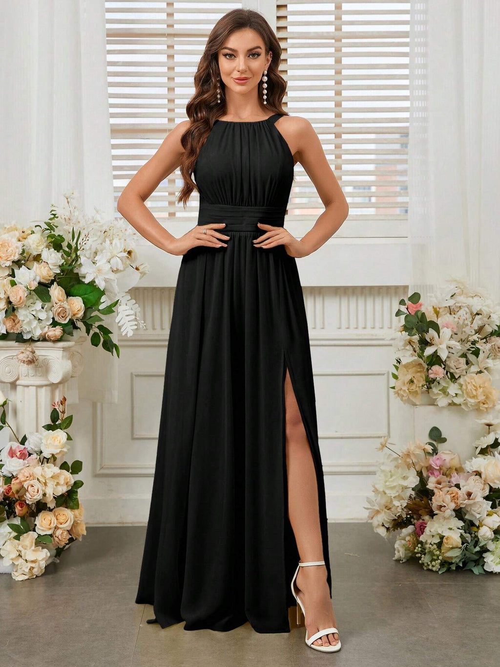 Belle Elegant Light Yellow Summer Chiffon Dress,Boat Neck High Waist Pleated Bridesmaid Dress For - image 16