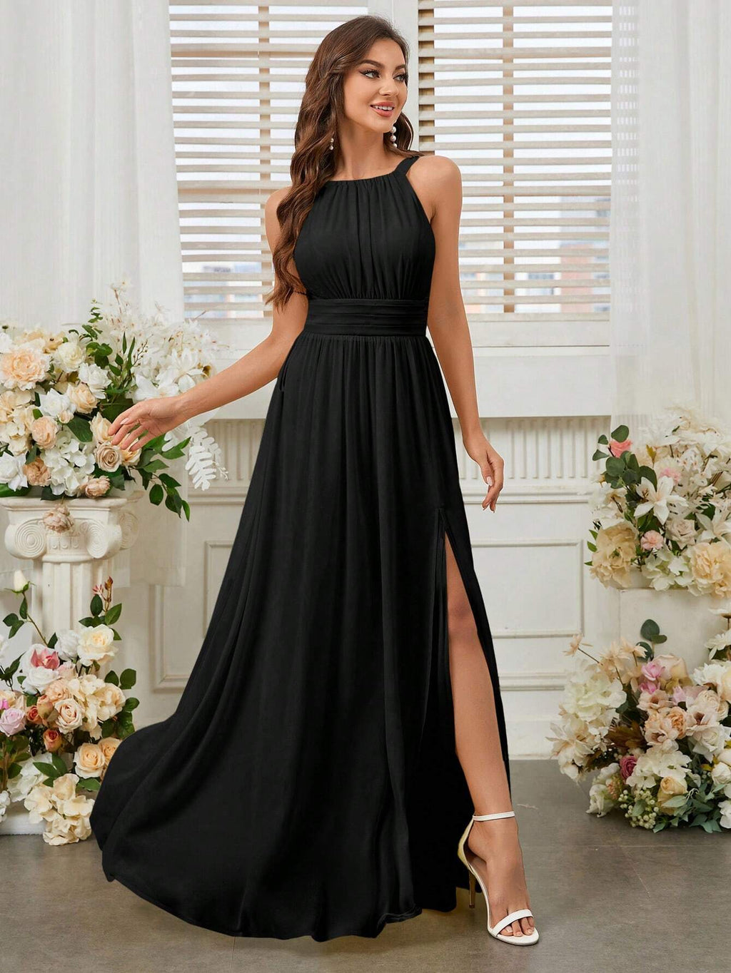 Belle Elegant Light Yellow Summer Chiffon Dress,Boat Neck High Waist Pleated Bridesmaid Dress For - image 17