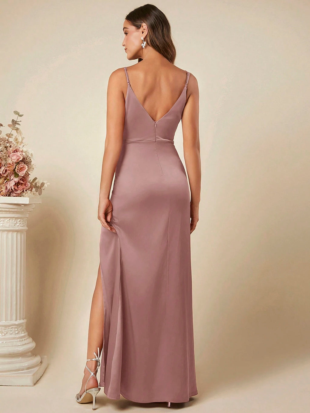 Belle Ruched Split Thigh Cami Dress Elegant Bridesmaid Dress Wedding Guest Dress - Elegant Floor Length Gown - image 16