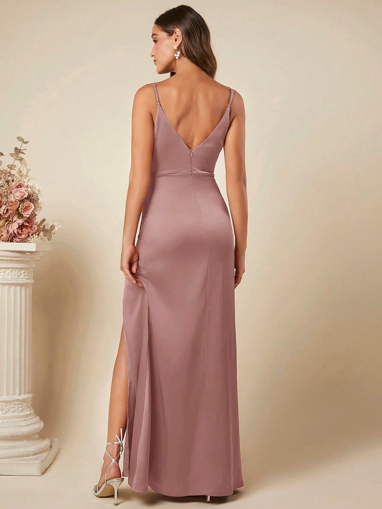 Belle Ruched Split Thigh Cami Dress Elegant Bridesmaid Dress Wedding Guest Dress - Elegant Floor Length Gown - image 16