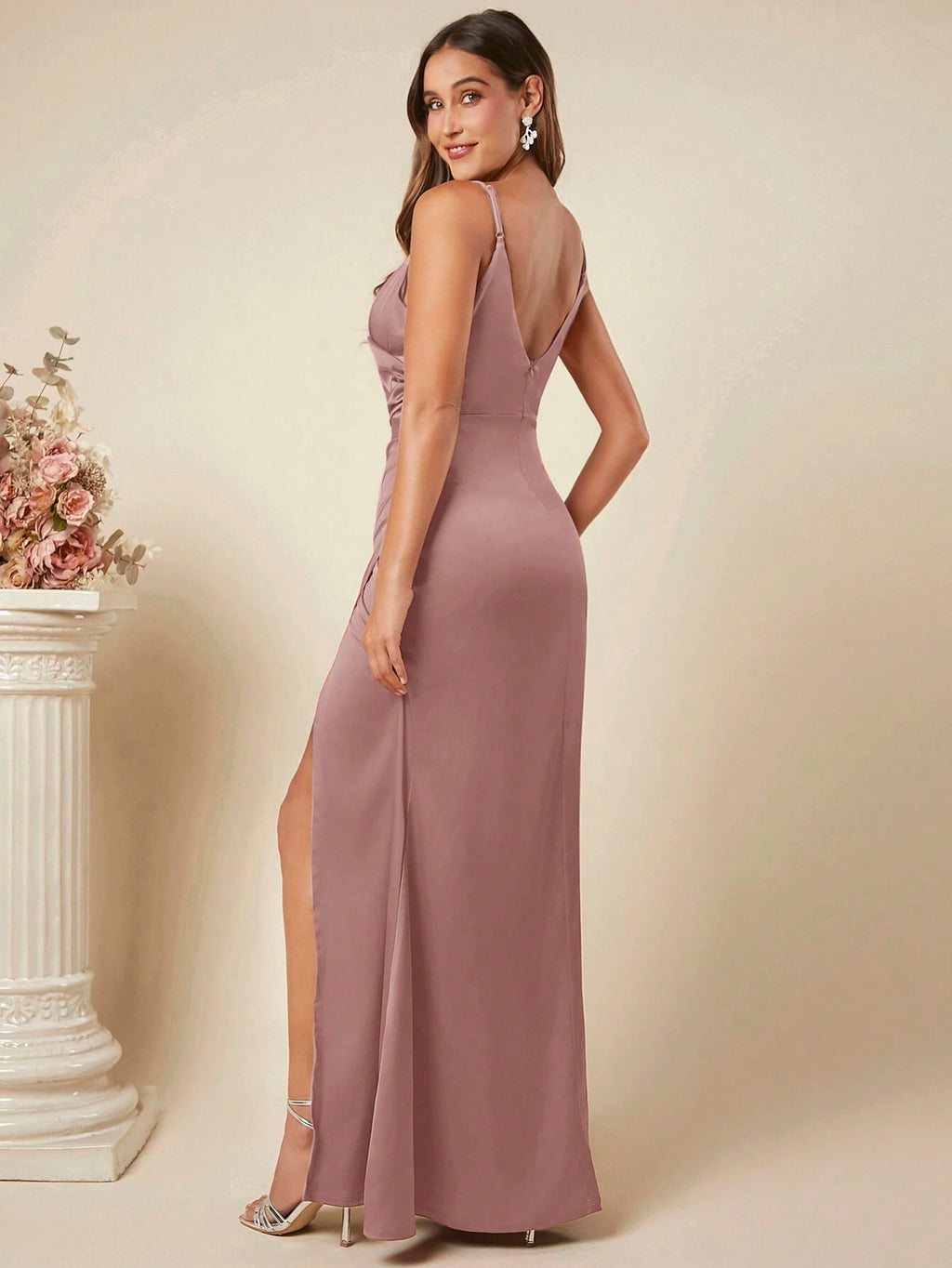 Belle Ruched Split Thigh Cami Dress Elegant Bridesmaid Dress Wedding Guest Dress - Elegant Floor Length Gown - image 18