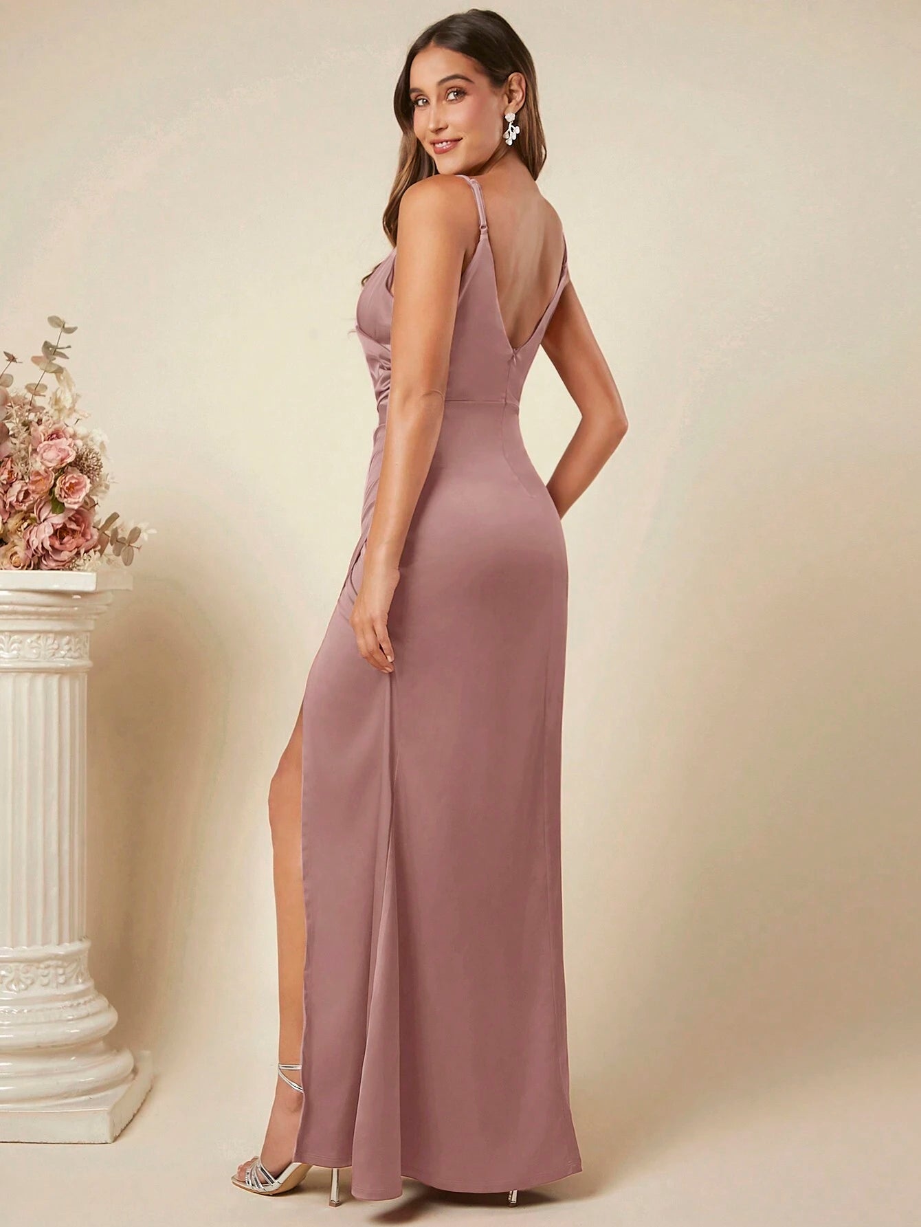 Belle Ruched Split Thigh Cami Dress Elegant Bridesmaid Dress Wedding Guest Dress - Elegant Floor Length Gown - image 18