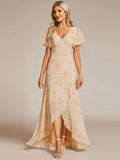 Butterfly Sleeve Ruffle Trim Wrap Hem Chiffon Bridesmaid Dress Elegant Dress