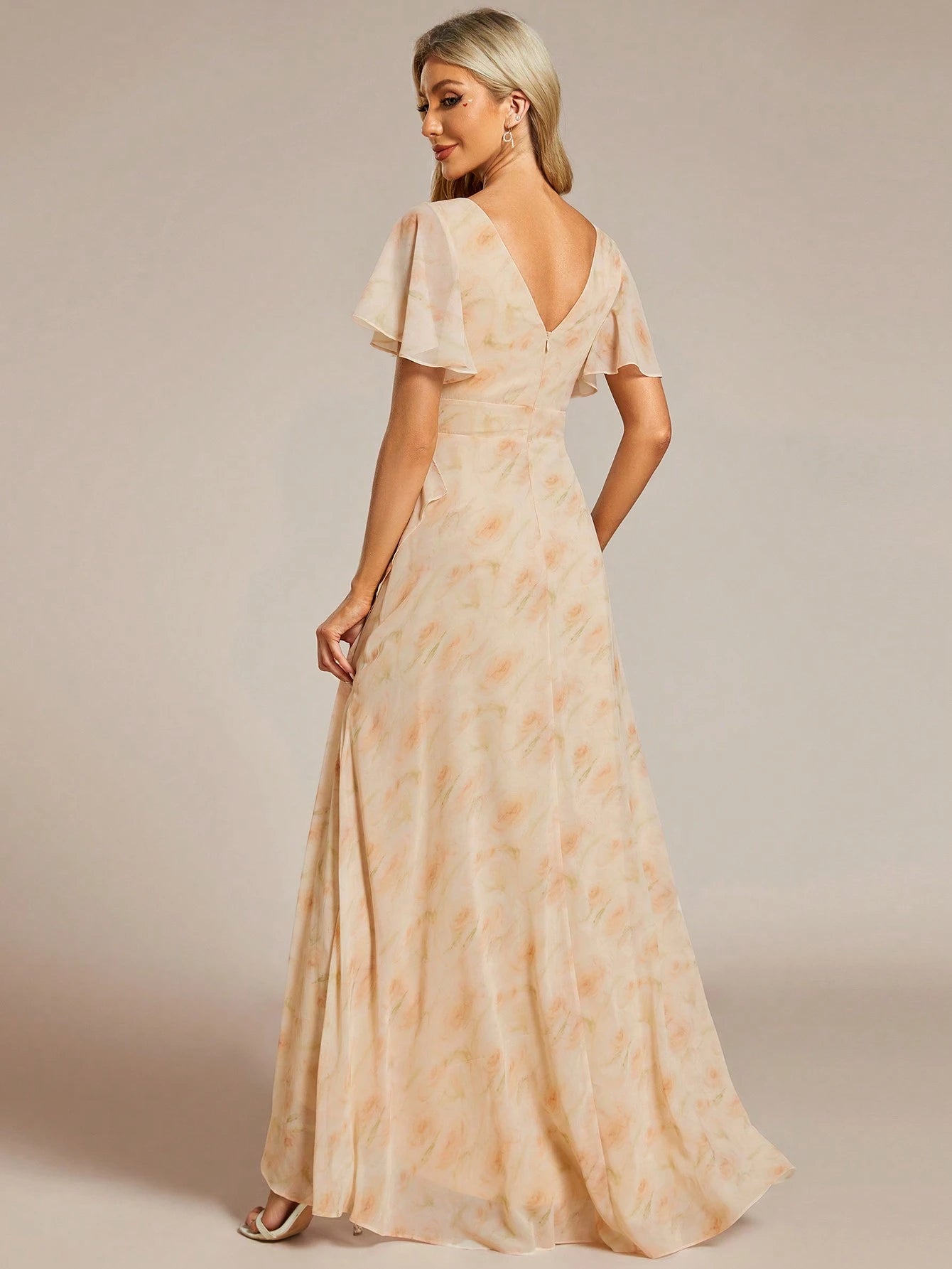 Butterfly Sleeve Ruffle Trim Wrap Hem Chiffon Bridesmaid Dress Elegant Dress - image 2