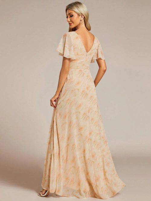 Butterfly Sleeve Ruffle Trim Wrap Hem Chiffon Bridesmaid Dress Elegant Dress - image 2
