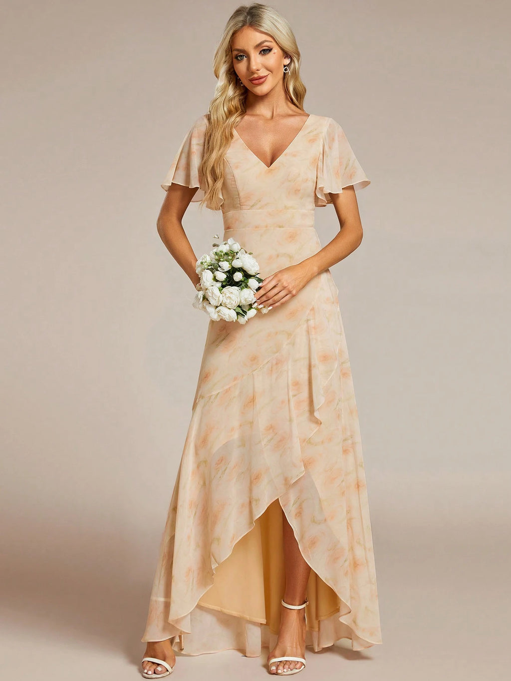 Butterfly Sleeve Ruffle Trim Wrap Hem Chiffon Bridesmaid Dress Elegant Dress - image 3