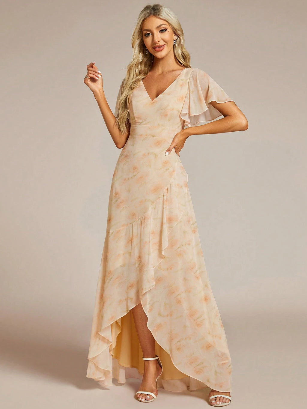 Butterfly Sleeve Ruffle Trim Wrap Hem Chiffon Bridesmaid Dress Elegant Dress - image 6