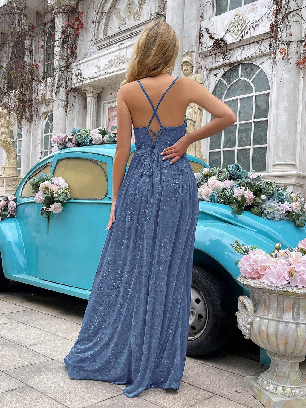 Women's Shiny Camisole Design Bridesmaid Wedding Guest Formal Dress, Cocktail Party Evening Gown, Lightweight - image 12