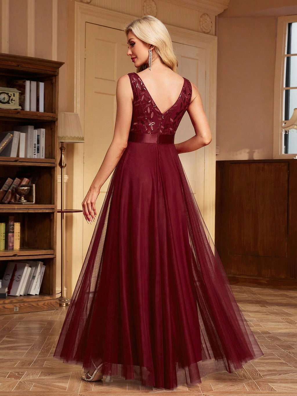XUCTHHC Elegant Sequin Embroidery & Mesh V-Neck Sleeveless A-Line Bridesmaid Dress, Suitable For Prom, Party, - image 13