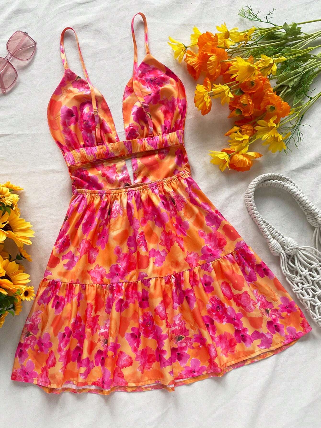 Soleia Vacation Spaghetti Strap V-Neck Hollow Out Backless Floral Dress,Sun Dress,Summer Dresses For Women - image 2