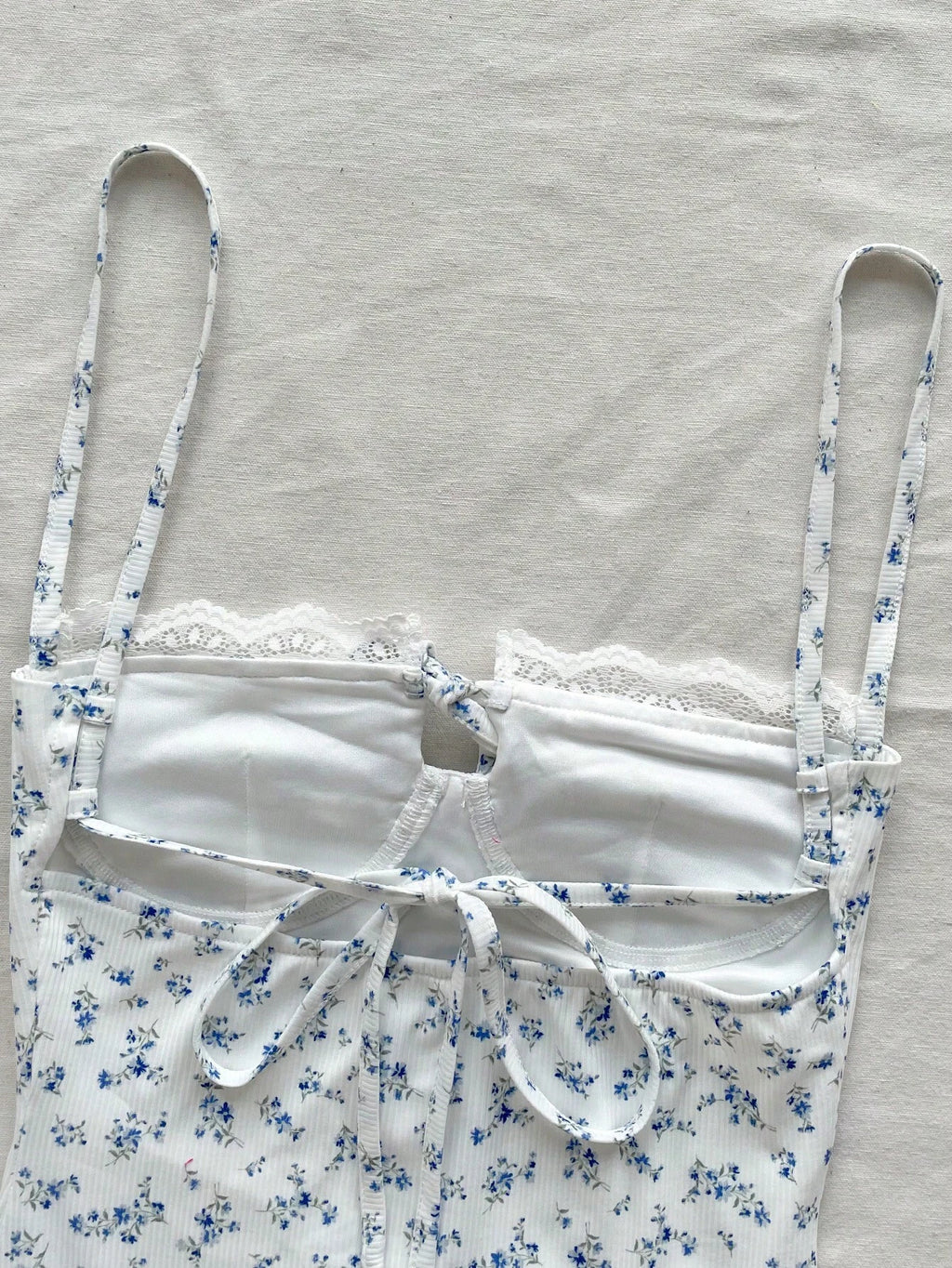 Soleia White And Pink Ditsy Floral Mini Dress,Summer Cottage Core Spaghetti Strap Bustier Patchwork Ruffle - image 11