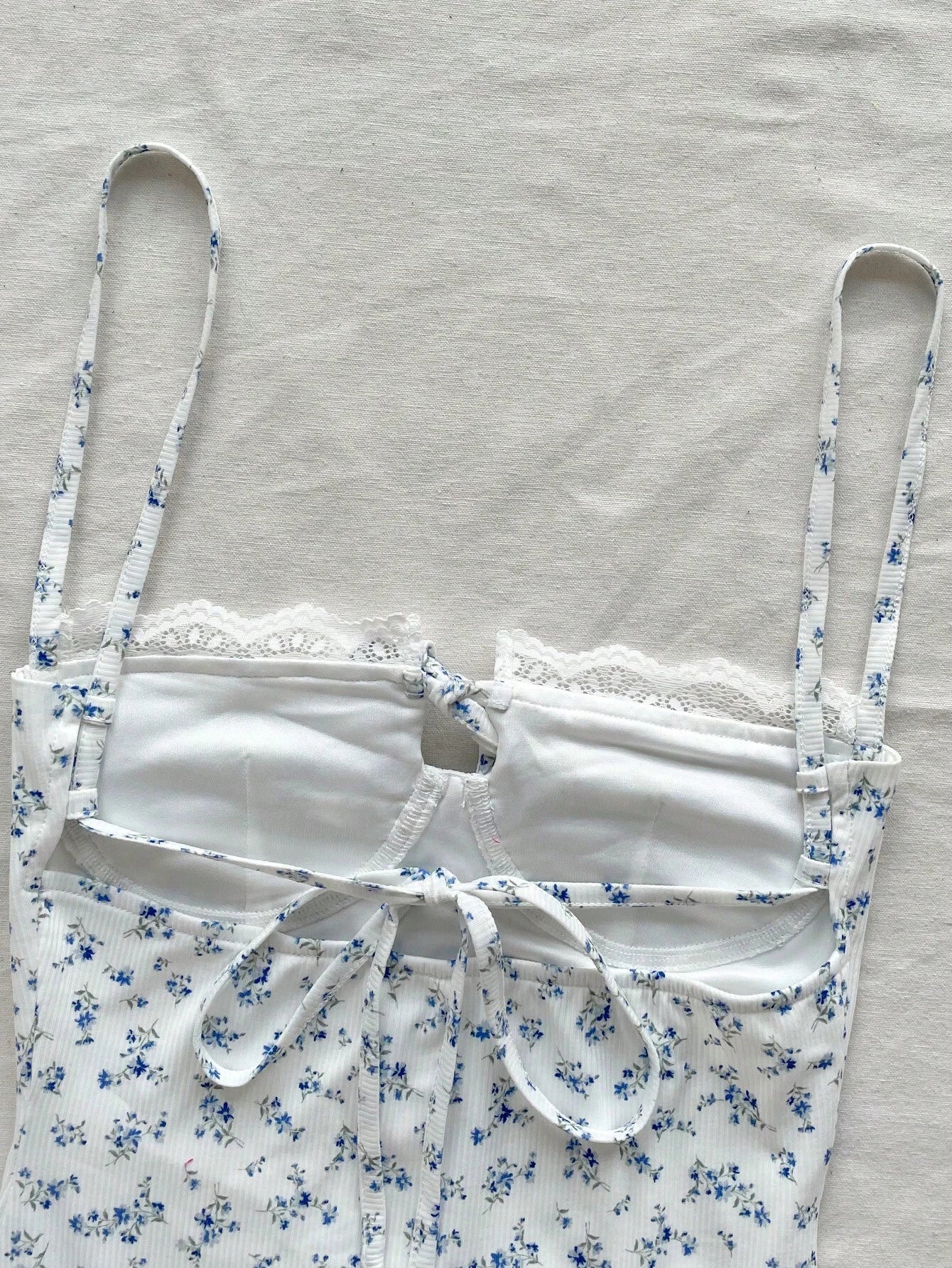 Soleia White And Pink Ditsy Floral Mini Dress,Summer Cottage Core Spaghetti Strap Bustier Patchwork Ruffle - image 11