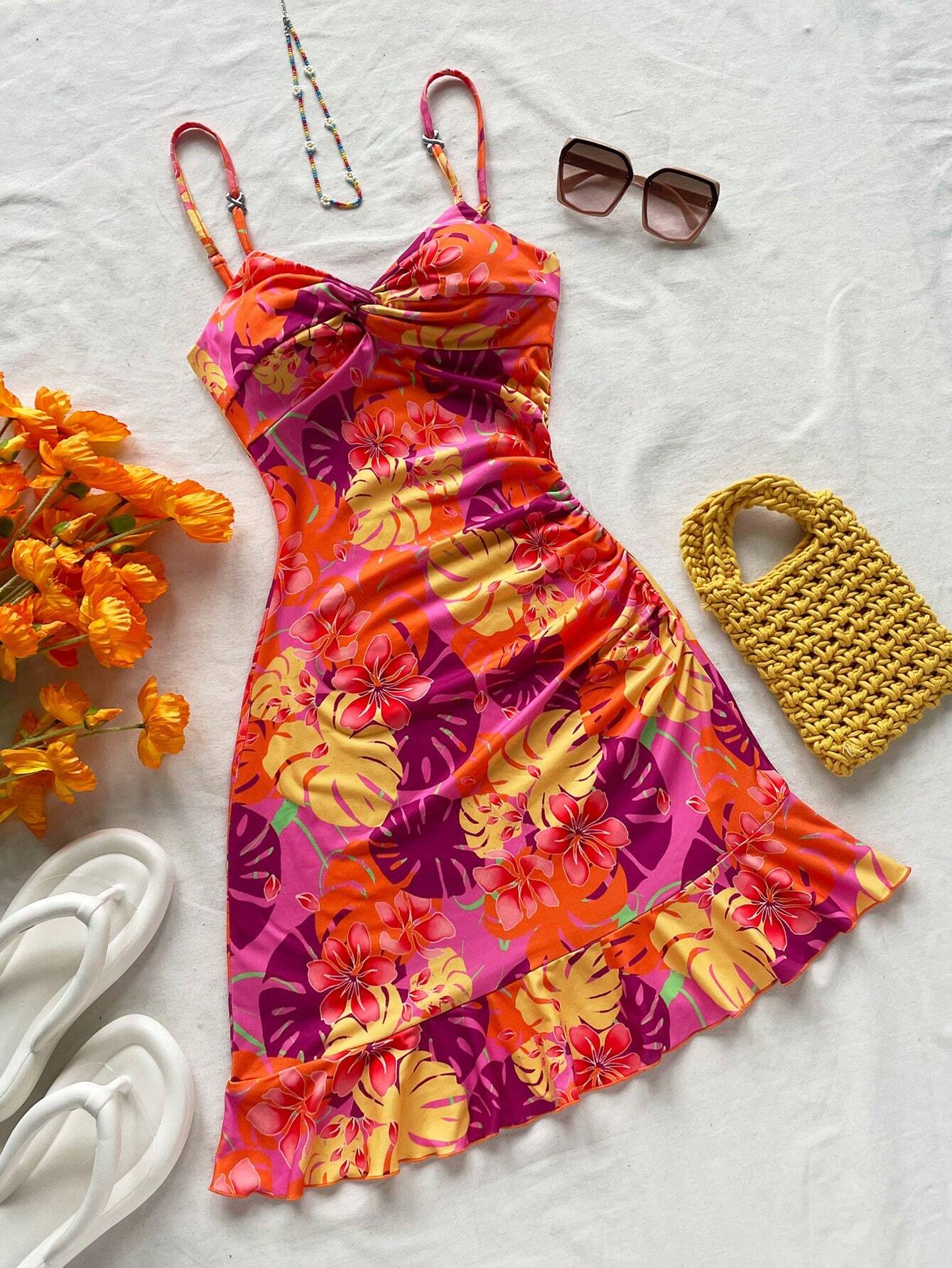 Soleia Women's Floral Print Twist Design Casual Camisole Mini Dress Woman S Summer Clothes Women Summer