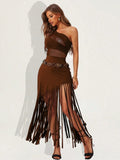 Women's Sexy Vintage Tassel Asymmetric Gothic Patchwork Party Dress