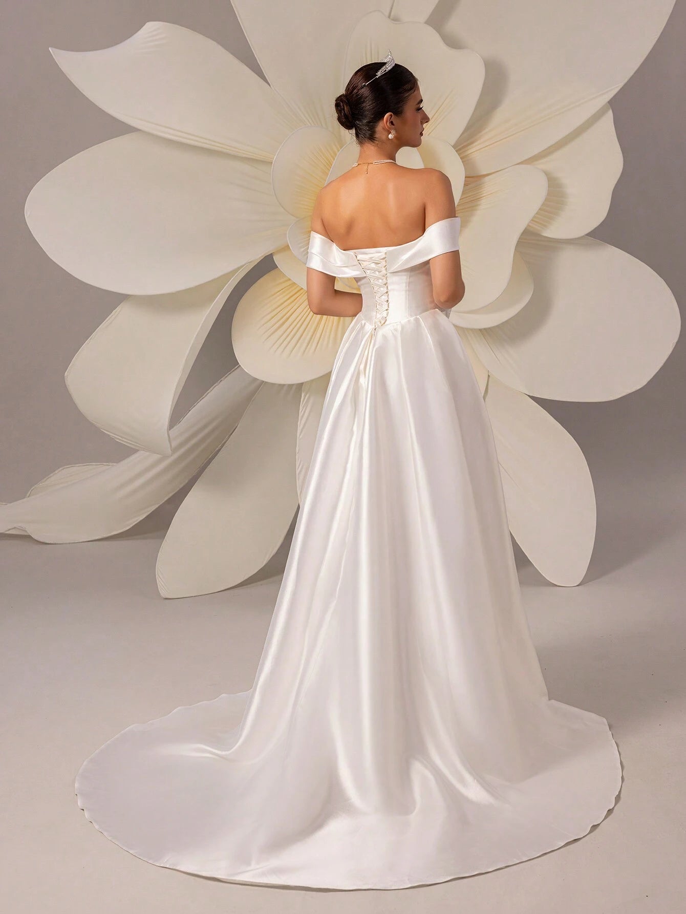 HEARBOBO Fashion Satin Off-Shoulder High Waist A-Line Evening Gown/Wedding Dress White Elegant - image 2
