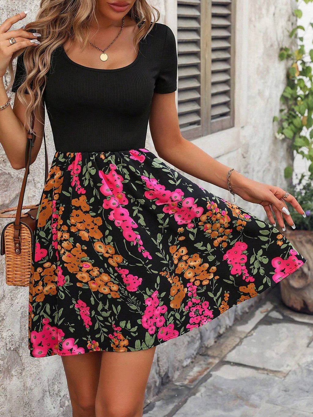 Breezaya Floral Print Scoop Neck Dress Vacation Beach Outfits Women