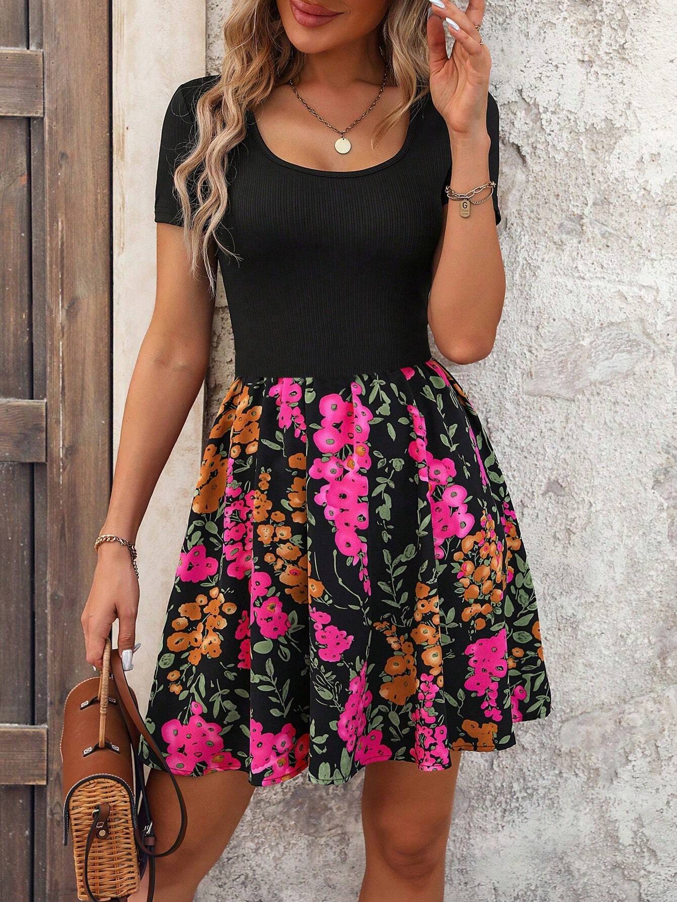 Breezaya Floral Print Scoop Neck Dress Vacation Beach Outfits Women