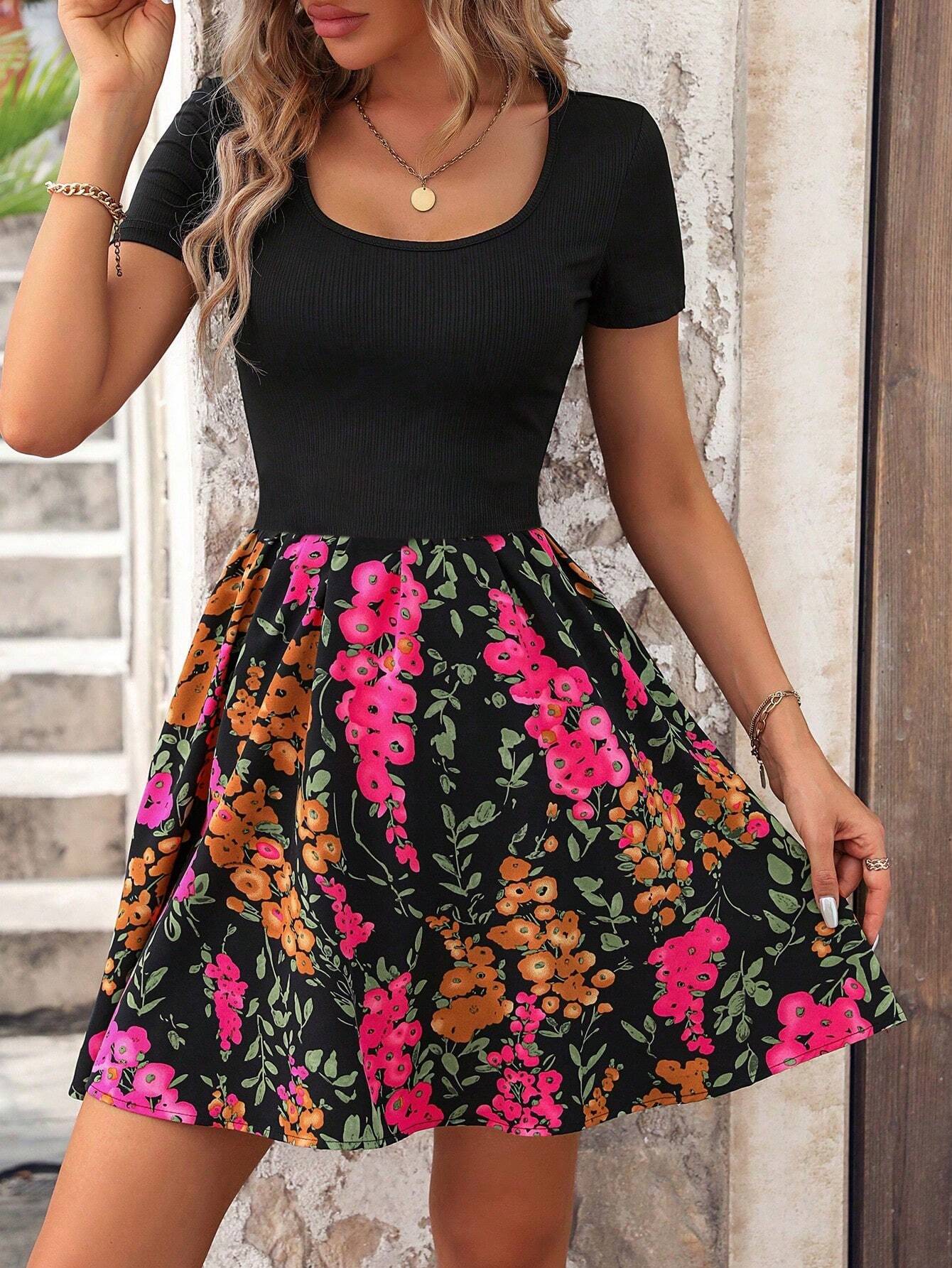Breezaya Floral Print Scoop Neck Dress Vacation Beach Outfits Women
