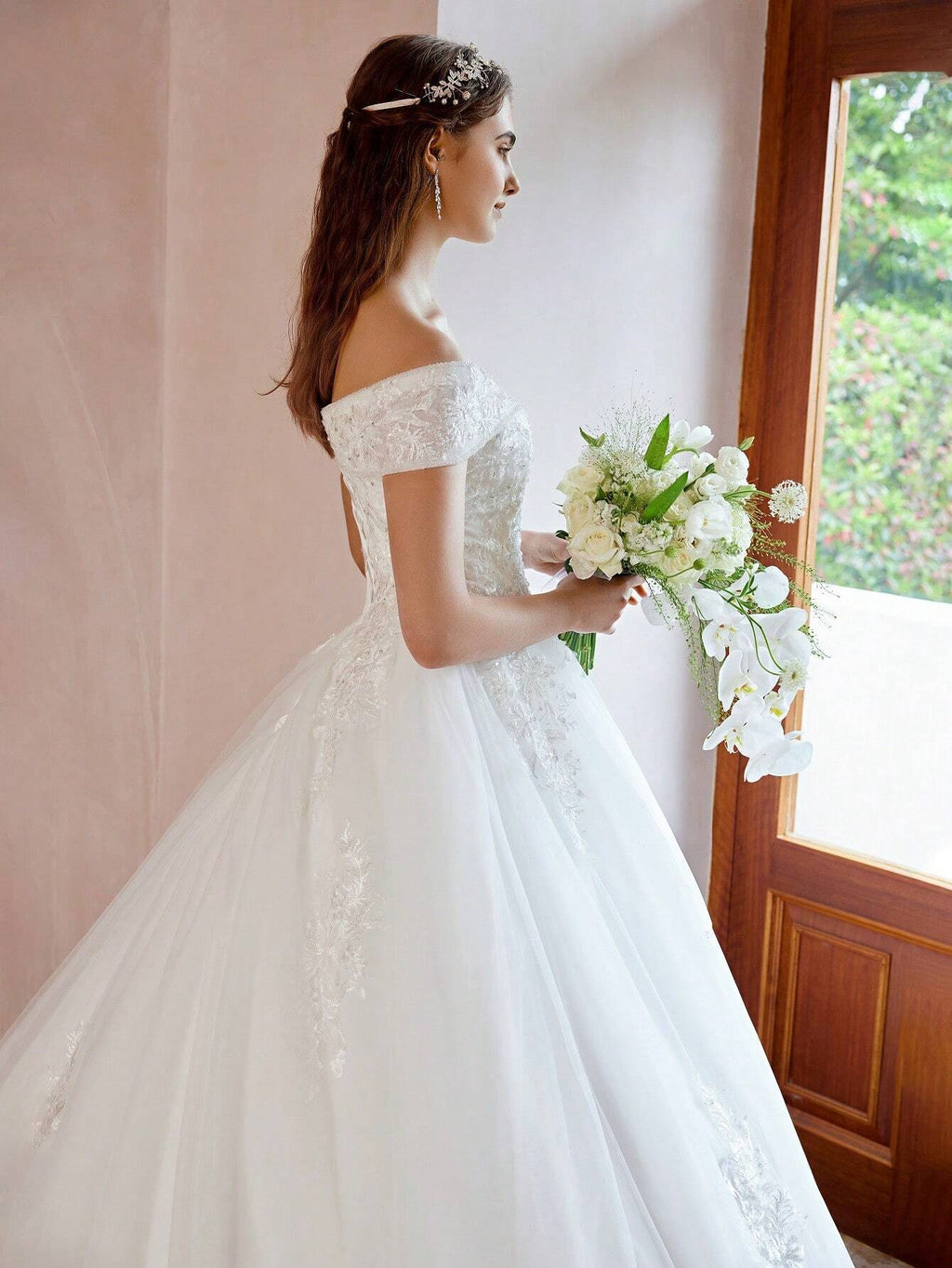 Elegant Open Shoulder Handmade Beaded Applique Tulle Dress Wedding Dress (Slip Not Included), Bridal Gown - image 8