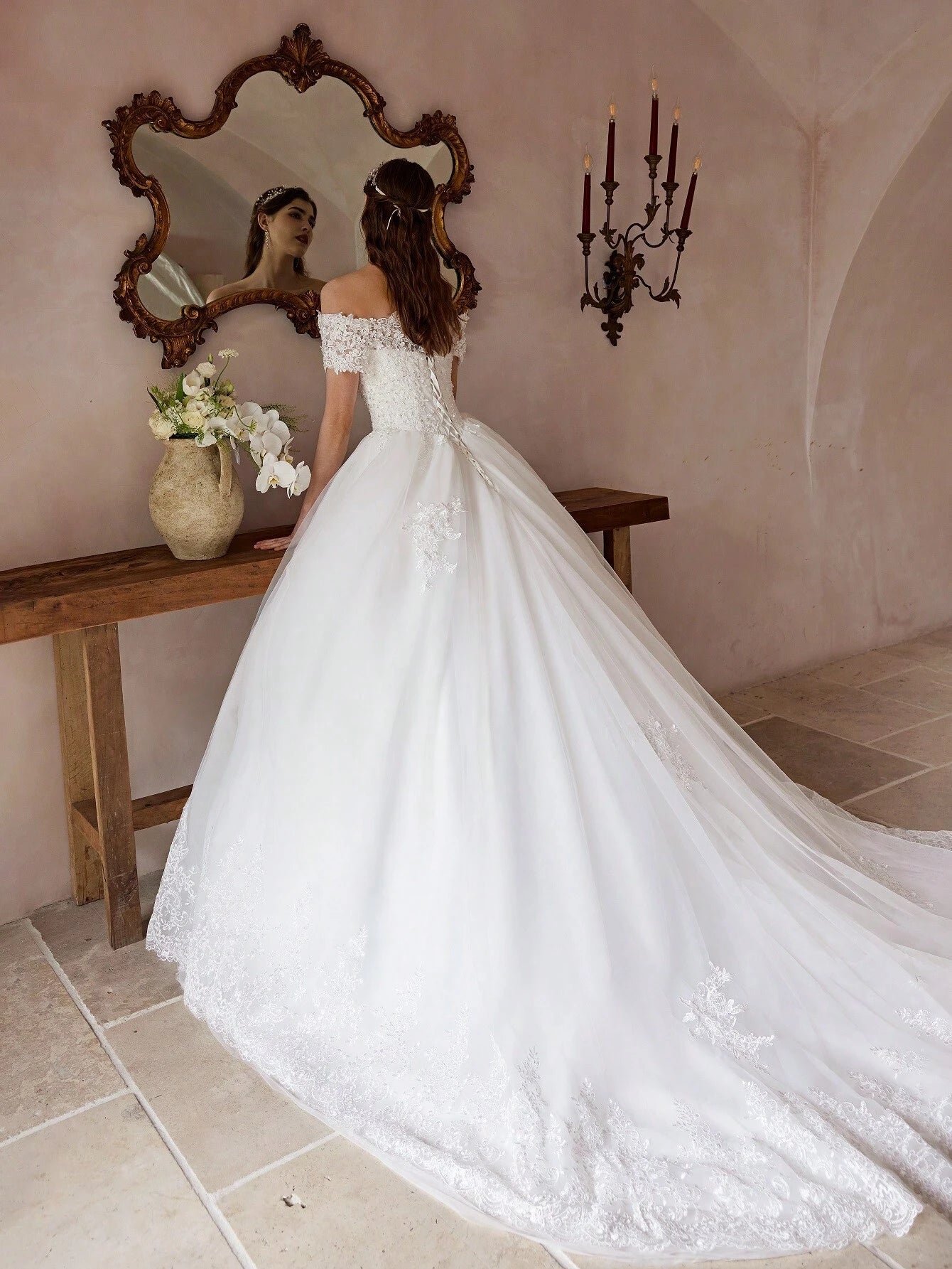 Poemssongs Elegant Handmade Beaded Off-Shoulder Sexy Short Sleeve Wedding Dress, Bridal Gown Spring - image 3