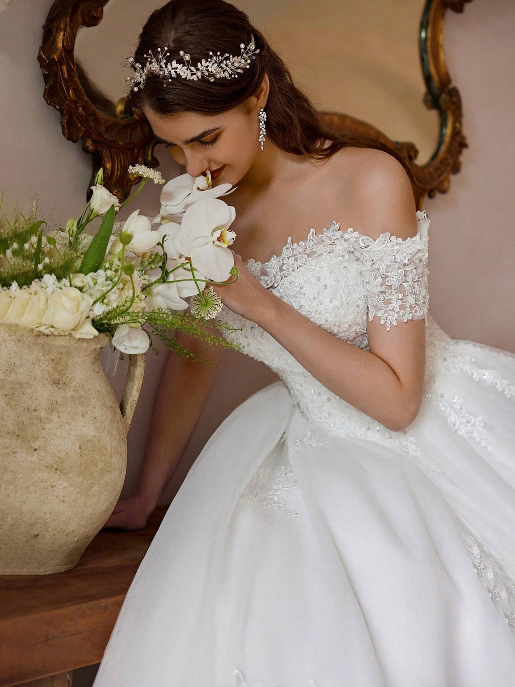 Poemssongs Elegant Handmade Beaded Off-Shoulder Sexy Short Sleeve Wedding Dress, Bridal Gown Spring - image 6