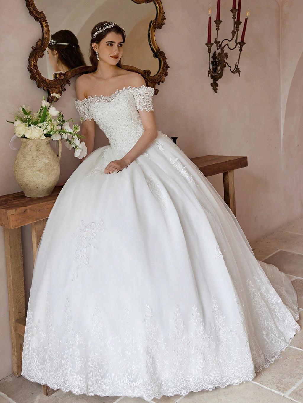 Poemssongs Elegant Handmade Beaded Off-Shoulder Sexy Short Sleeve Wedding Dress, Bridal Gown Spring - image 7