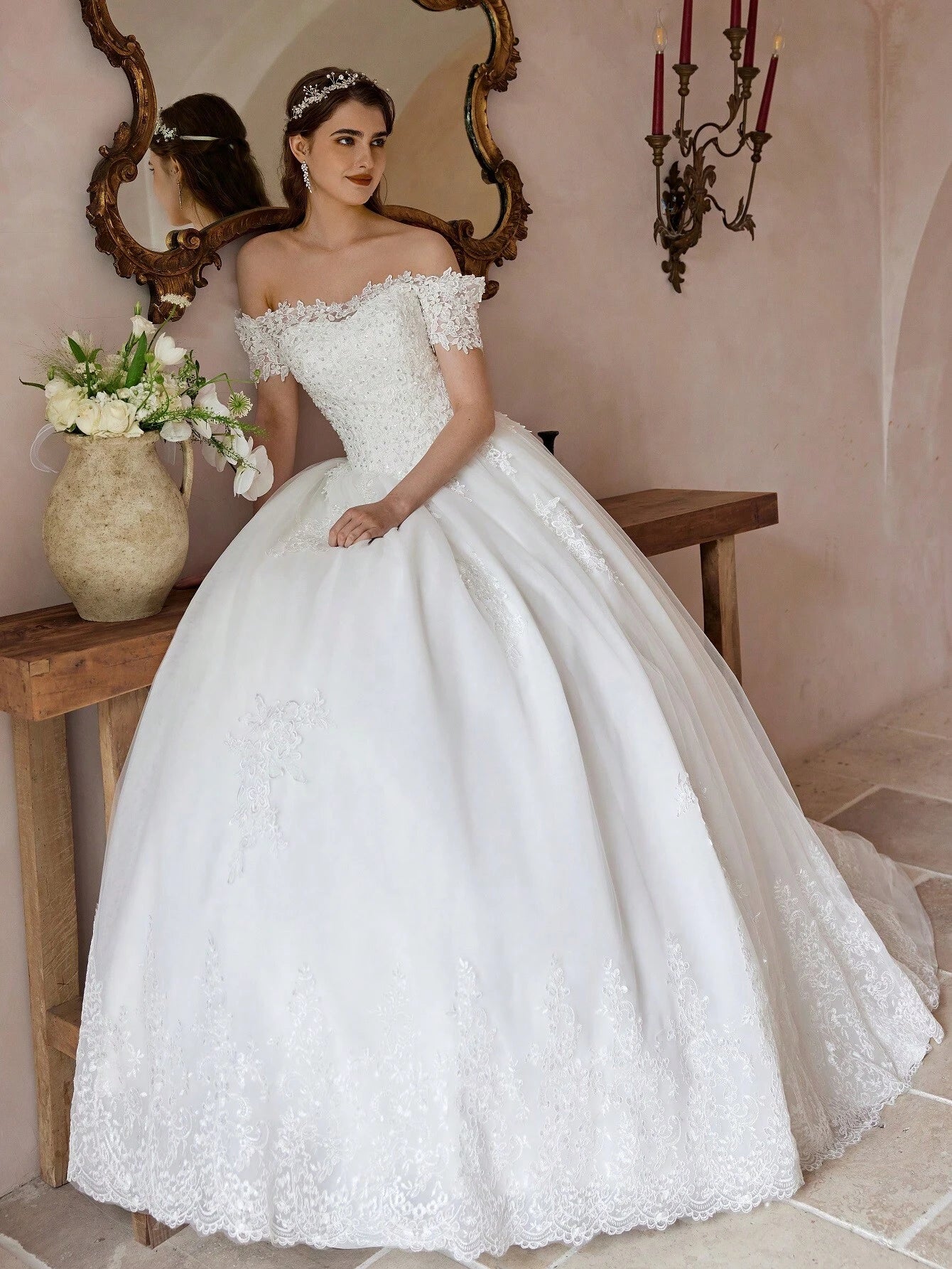 Poemssongs Elegant Handmade Beaded Off-Shoulder Sexy Short Sleeve Wedding Dress, Bridal Gown Spring - image 7