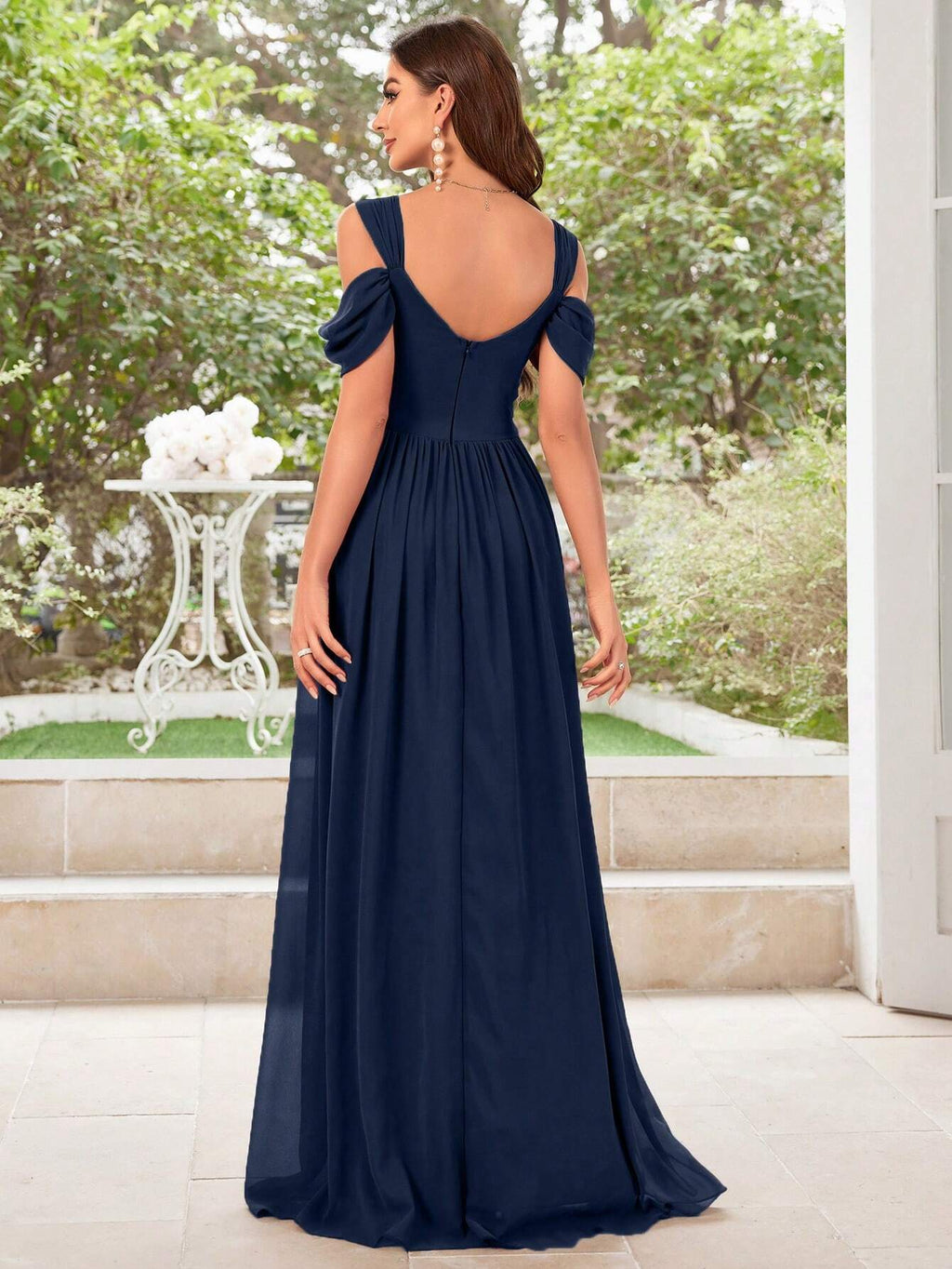 UNITHORSE Women's Solid Color Minimalist Daily Wear Cold Shoulder Chiffon Dress Bridesmaid Dress Wedding - image 13