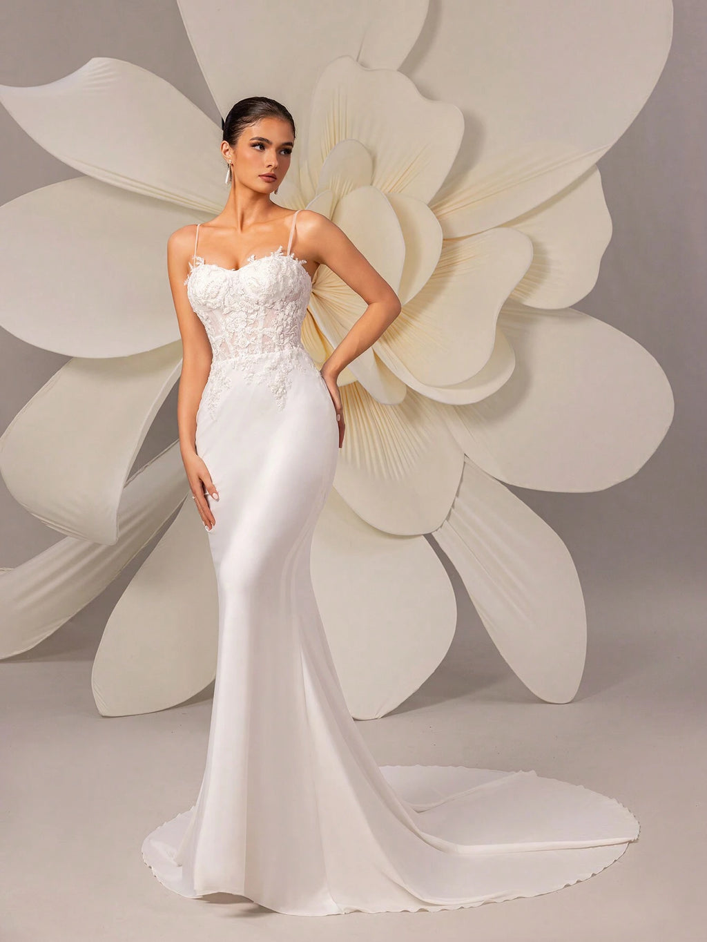 HEARBOBO Elegant New Year Spaghetti Strap Beaded Sequin White Lace Evening Dress Wedding - image 7