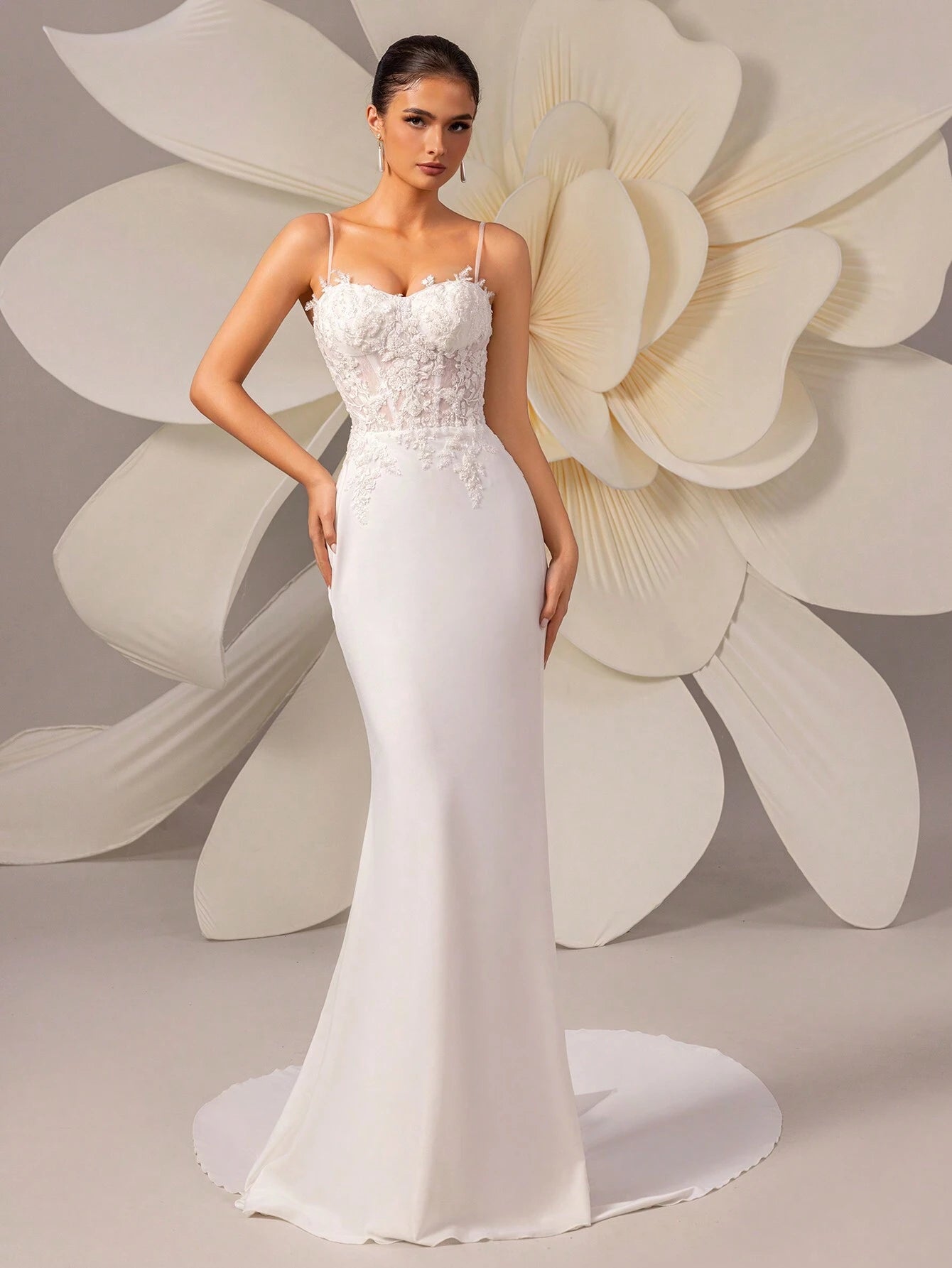 HEARBOBO Elegant New Year Spaghetti Strap Beaded Sequin White Lace Evening Dress Wedding - image 6